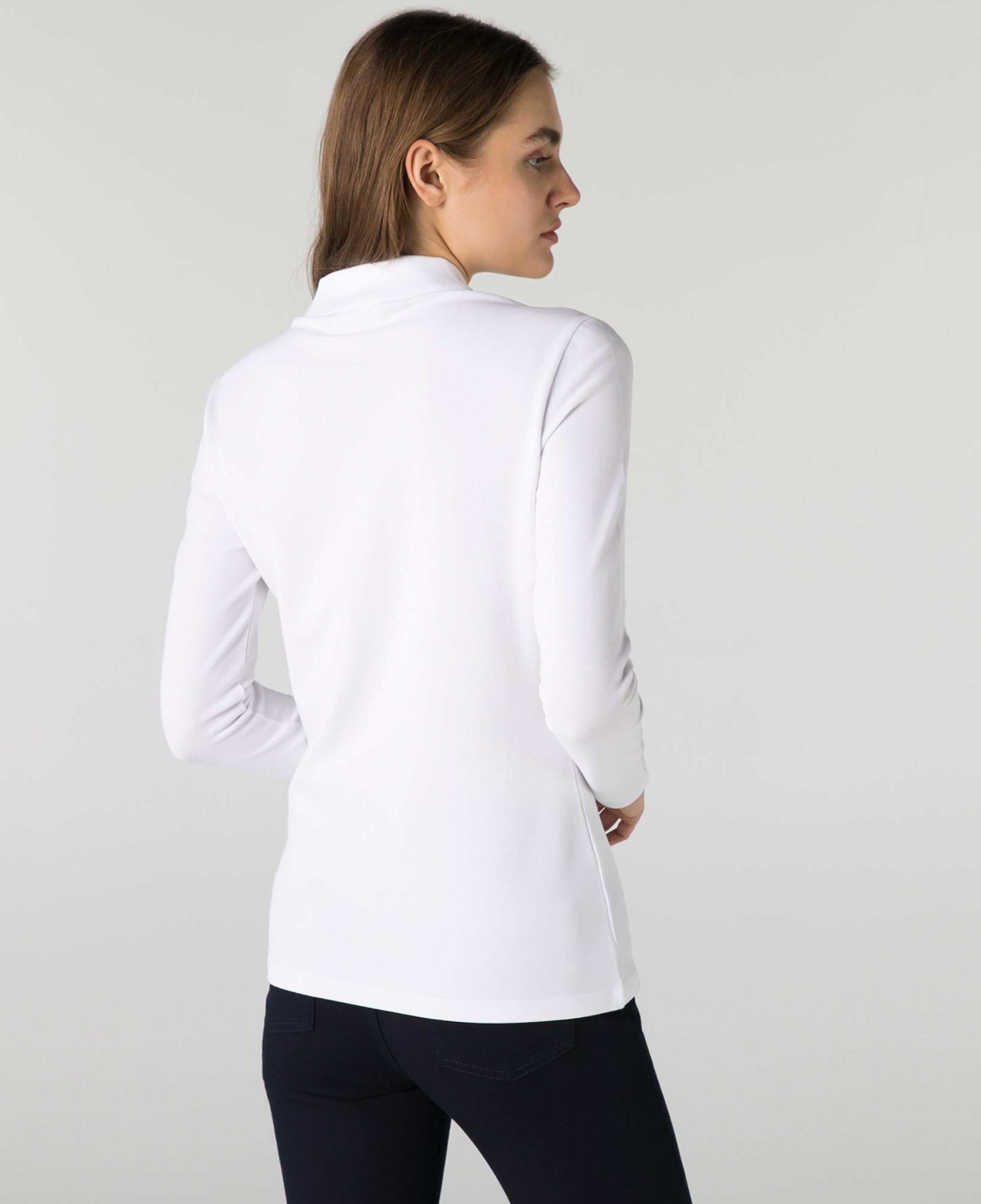 Kadın Slim Fit Uzun Kollu Beyaz Polo