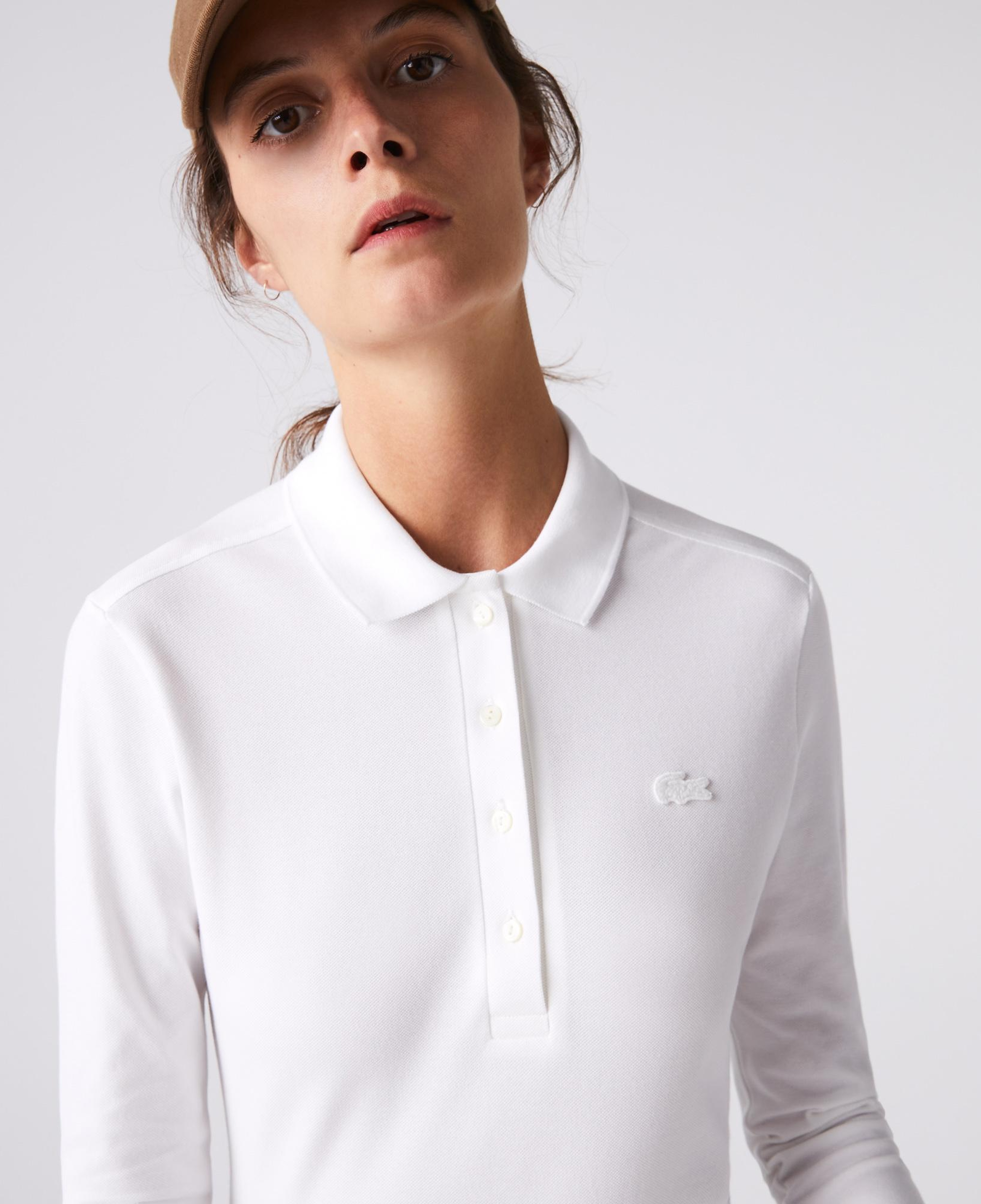 Kadın Slim Fit Uzun Kollu Beyaz Polo