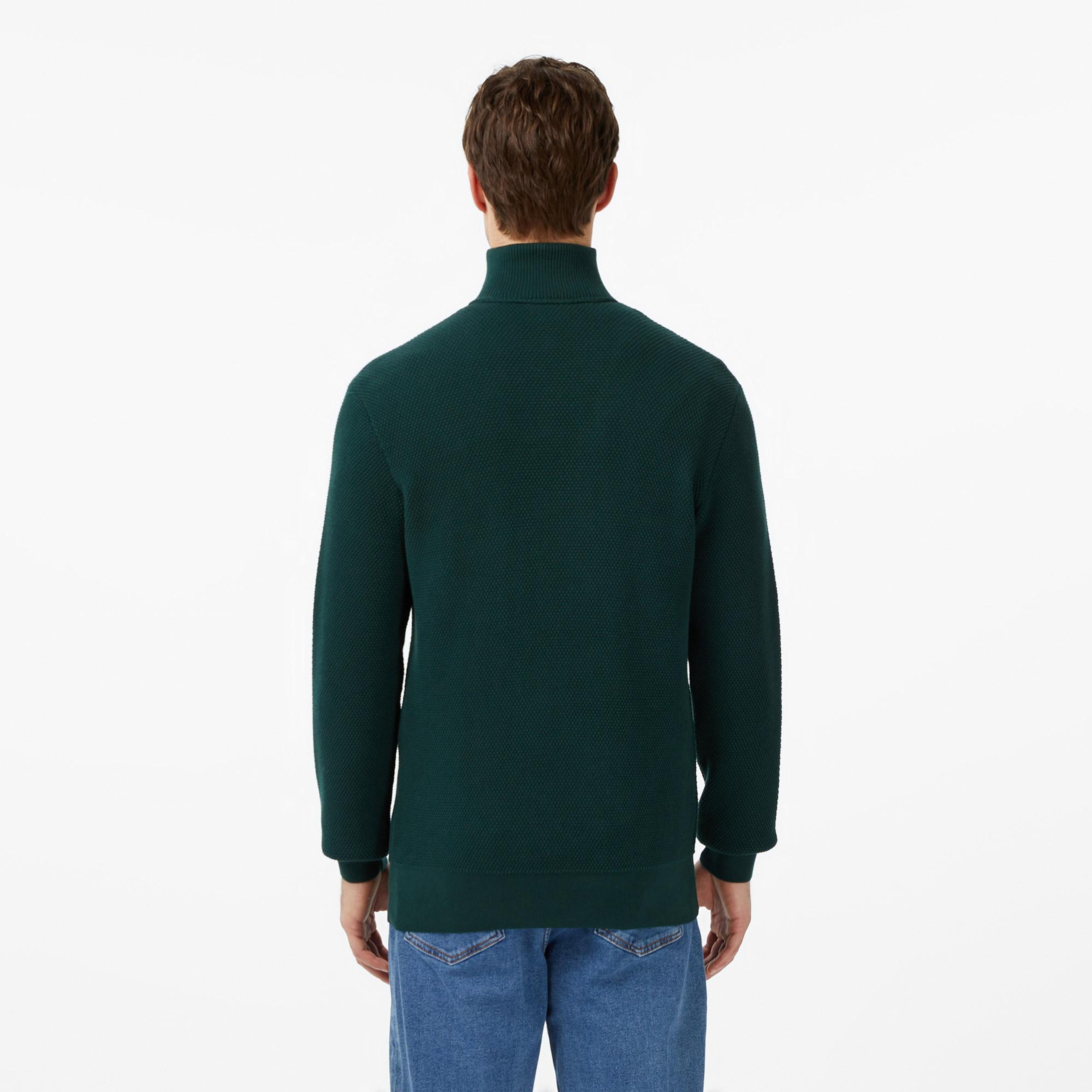 Erkek Classic Fit Yarım Fermuarlı Yeşil Kazak