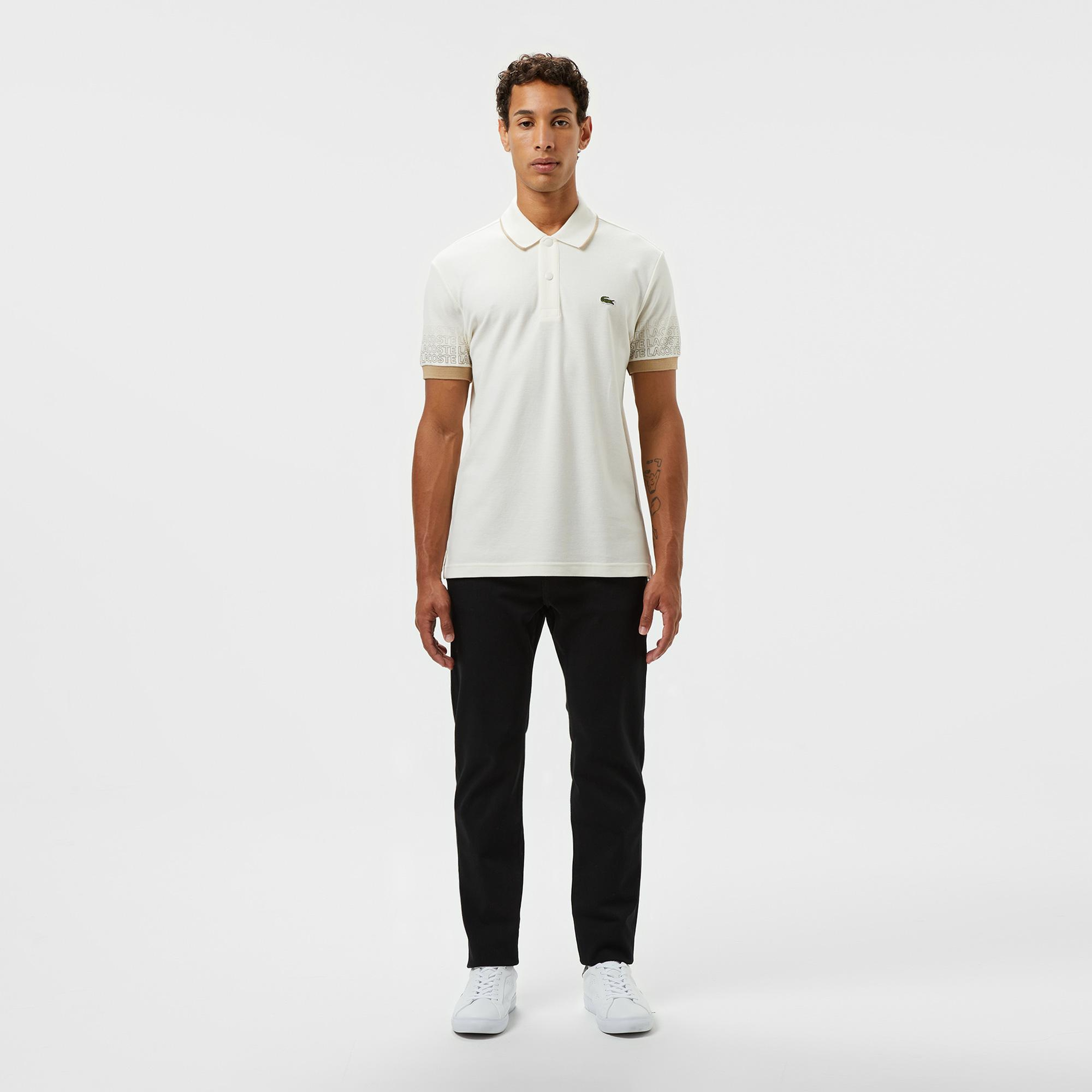 Lacoste Loose Fit Erkek Baskılı Beyaz Polo