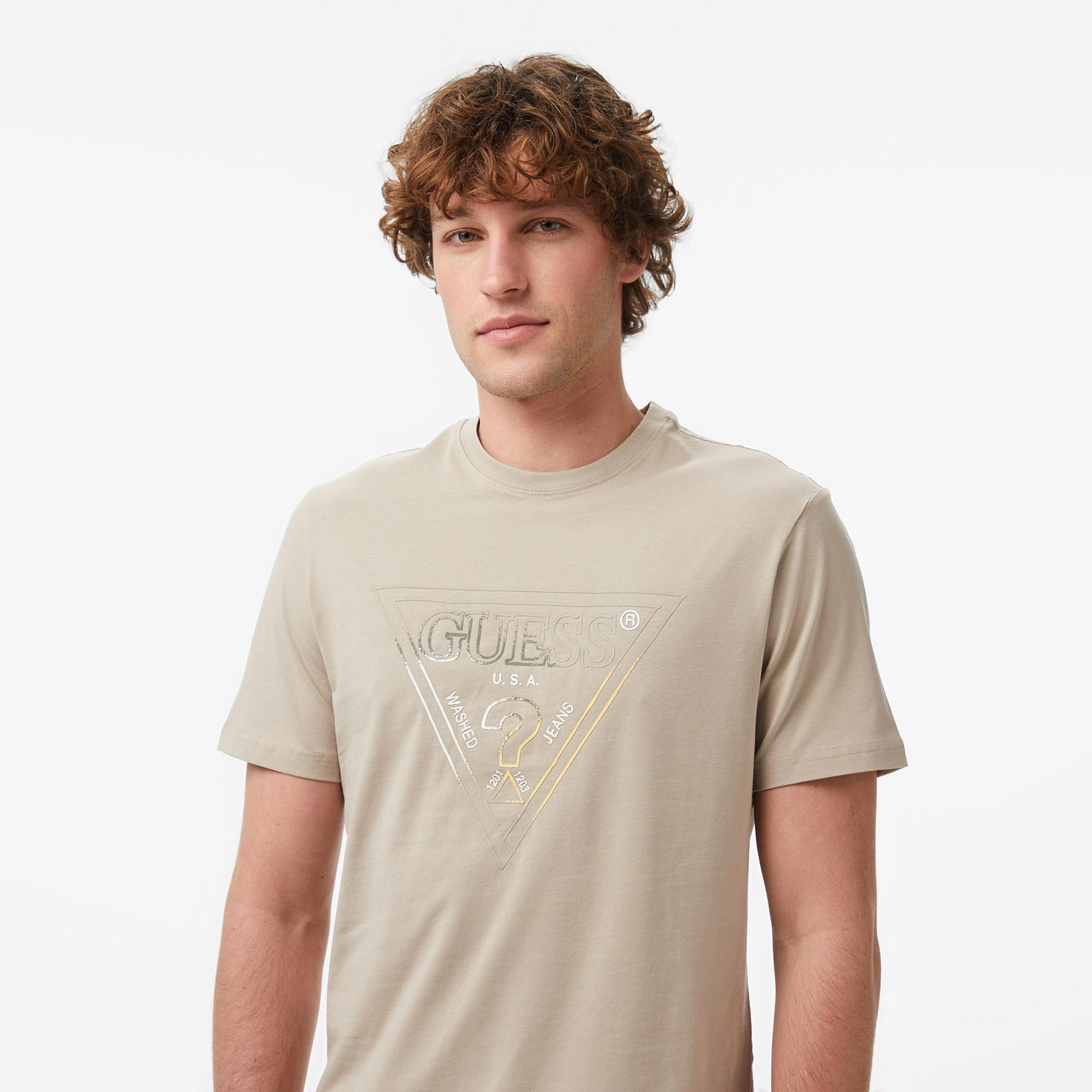 Guess Slim Fit Erkek Bej T-Shirt