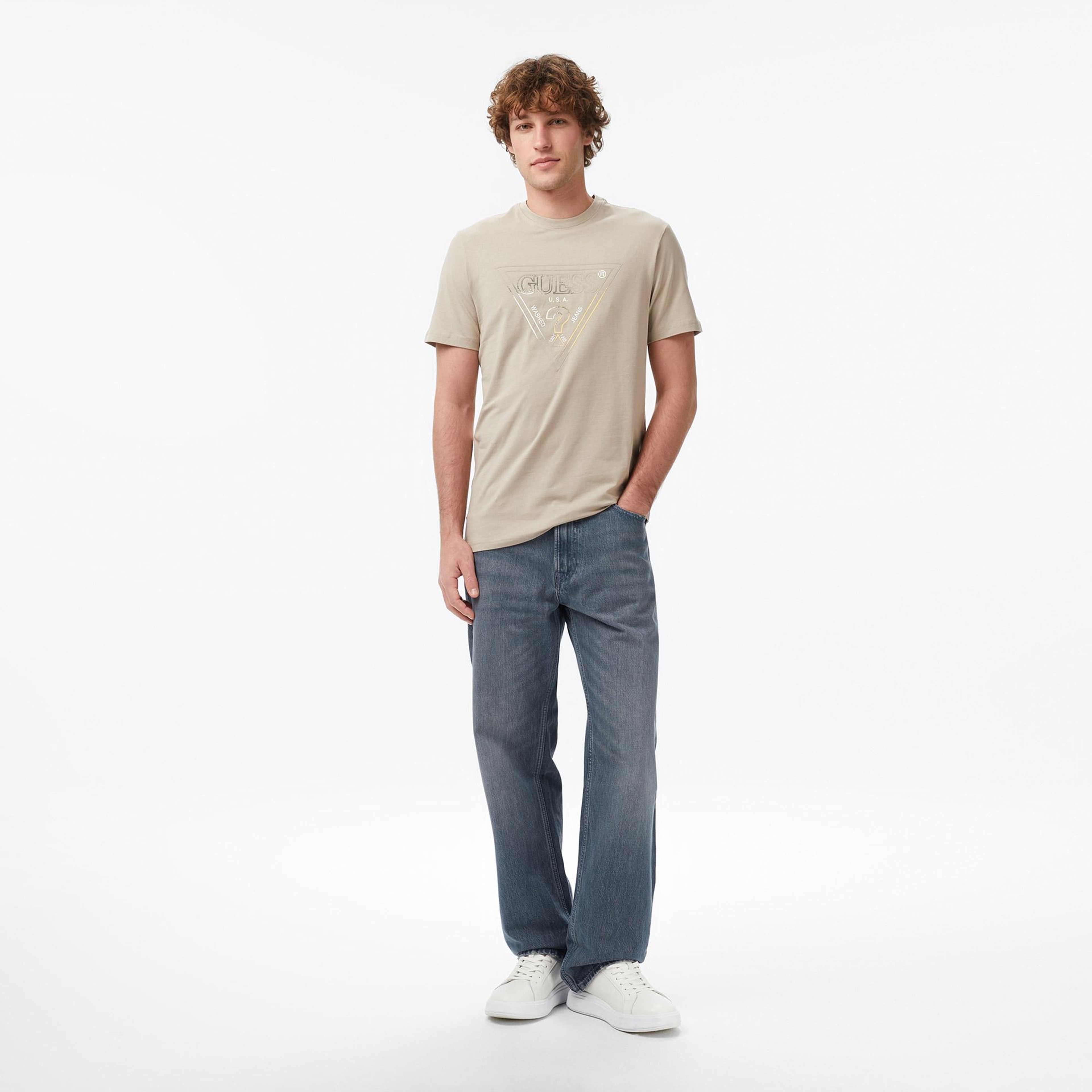 Guess Slim Fit Erkek Bej T-Shirt
