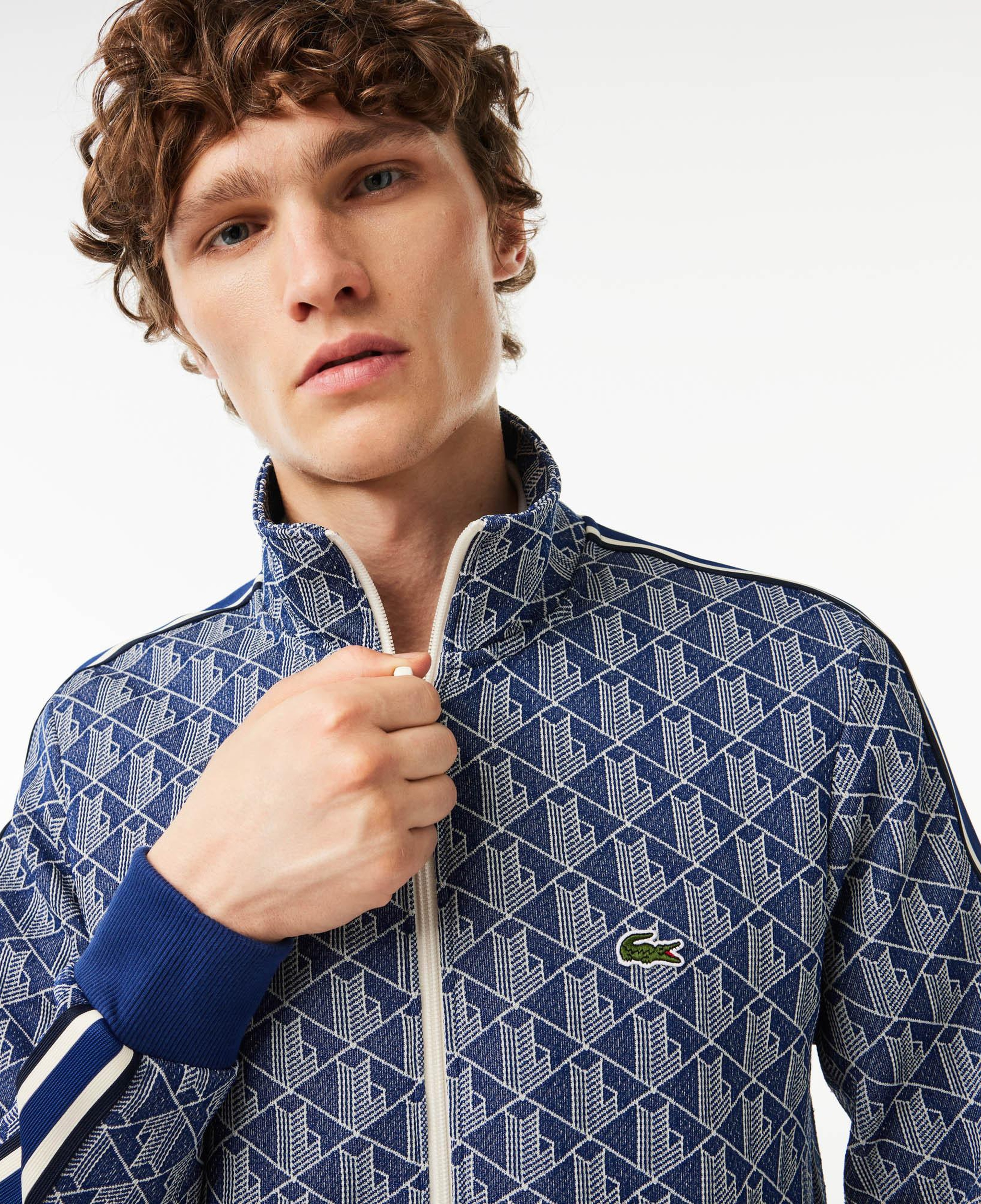 Erkek Regular Fit Fermuarlı Monogram Lacivert Sweatshirt