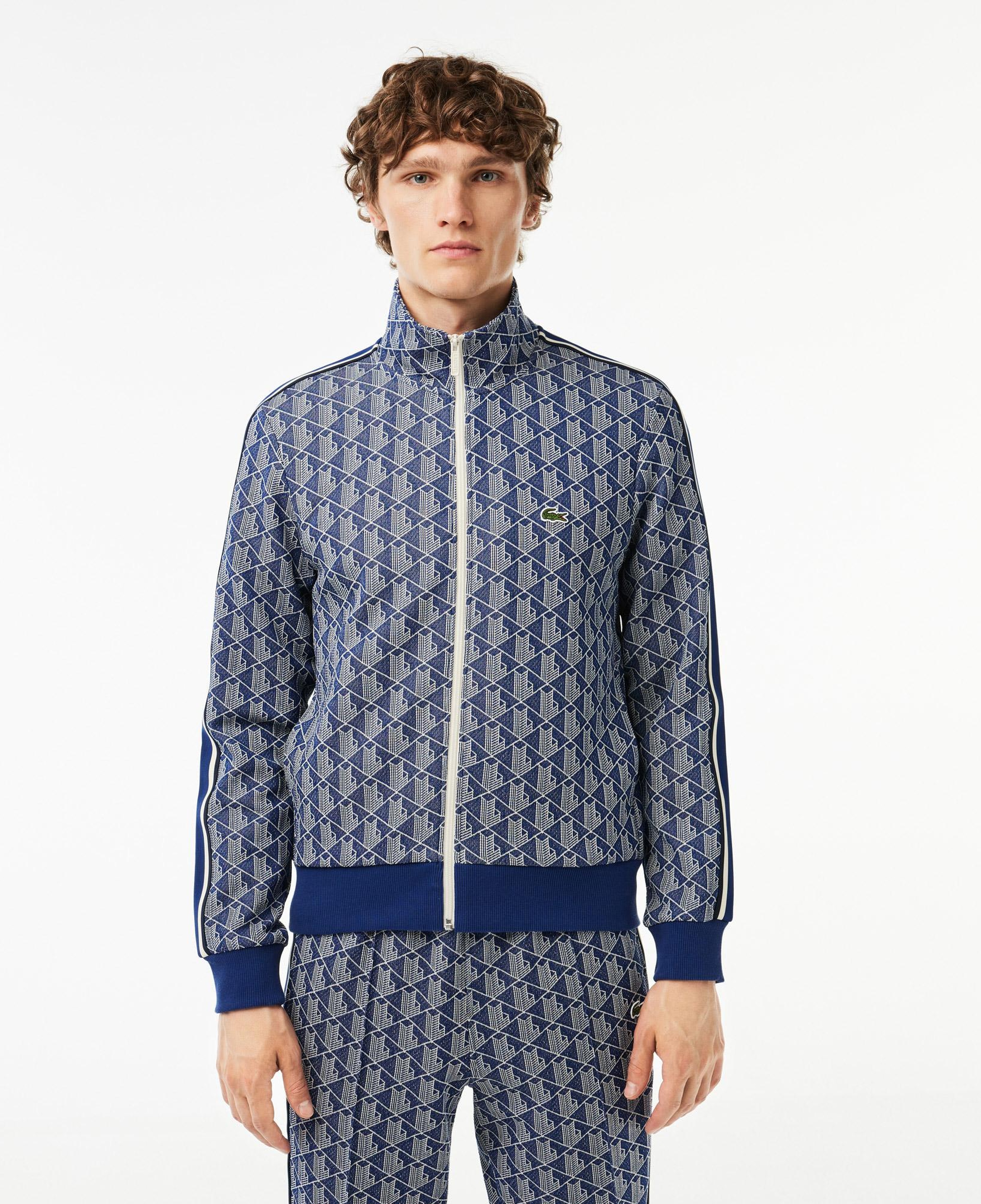 Erkek Regular Fit Fermuarlı Monogram Lacivert Sweatshirt