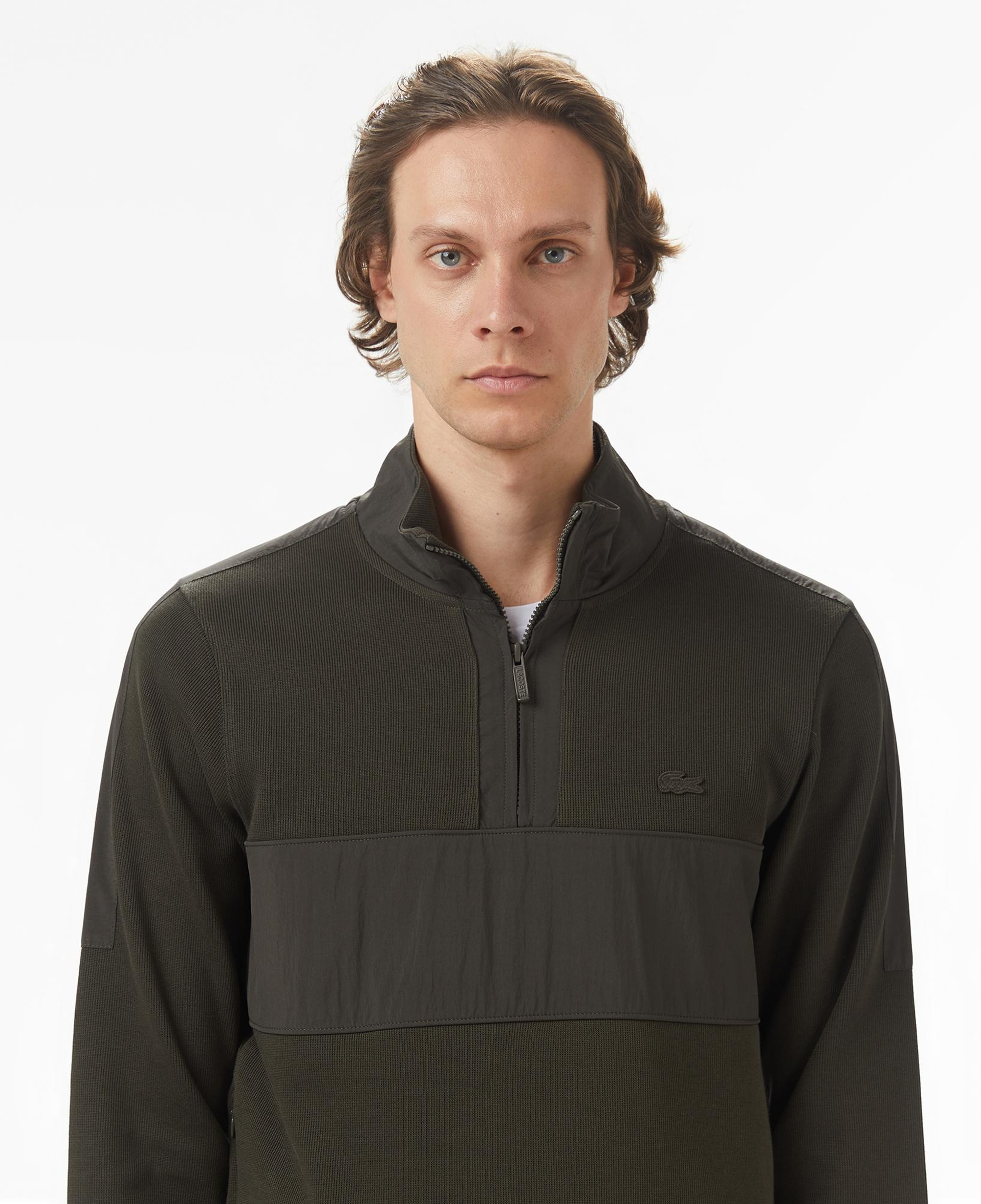 Erkek Classic Fit Yarım Fermuarlı Haki Sweatshirt