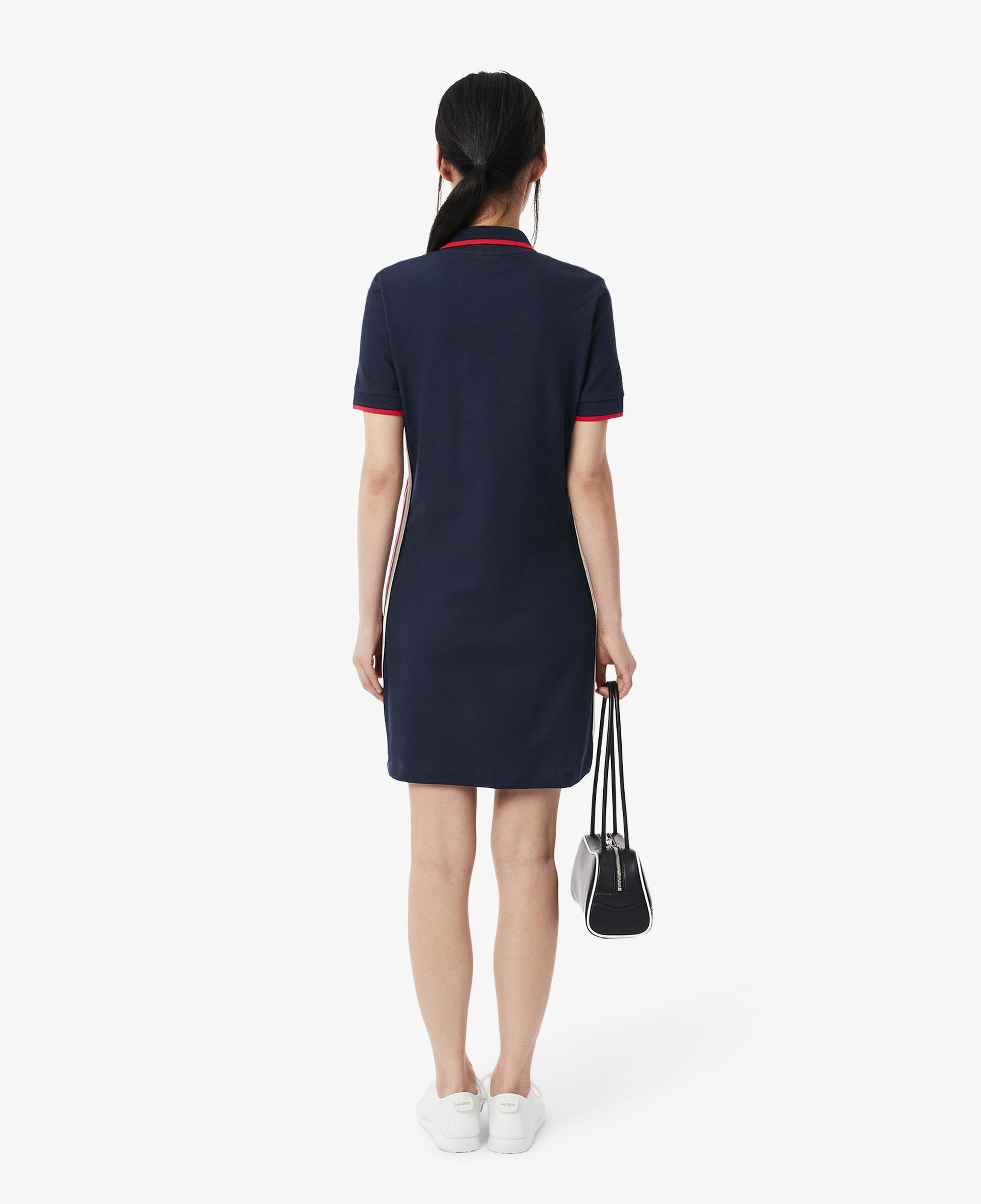 Kadın Slim Fit Kısa Kollu Polo Yaka Renk Bloklu Lacivert Elbise