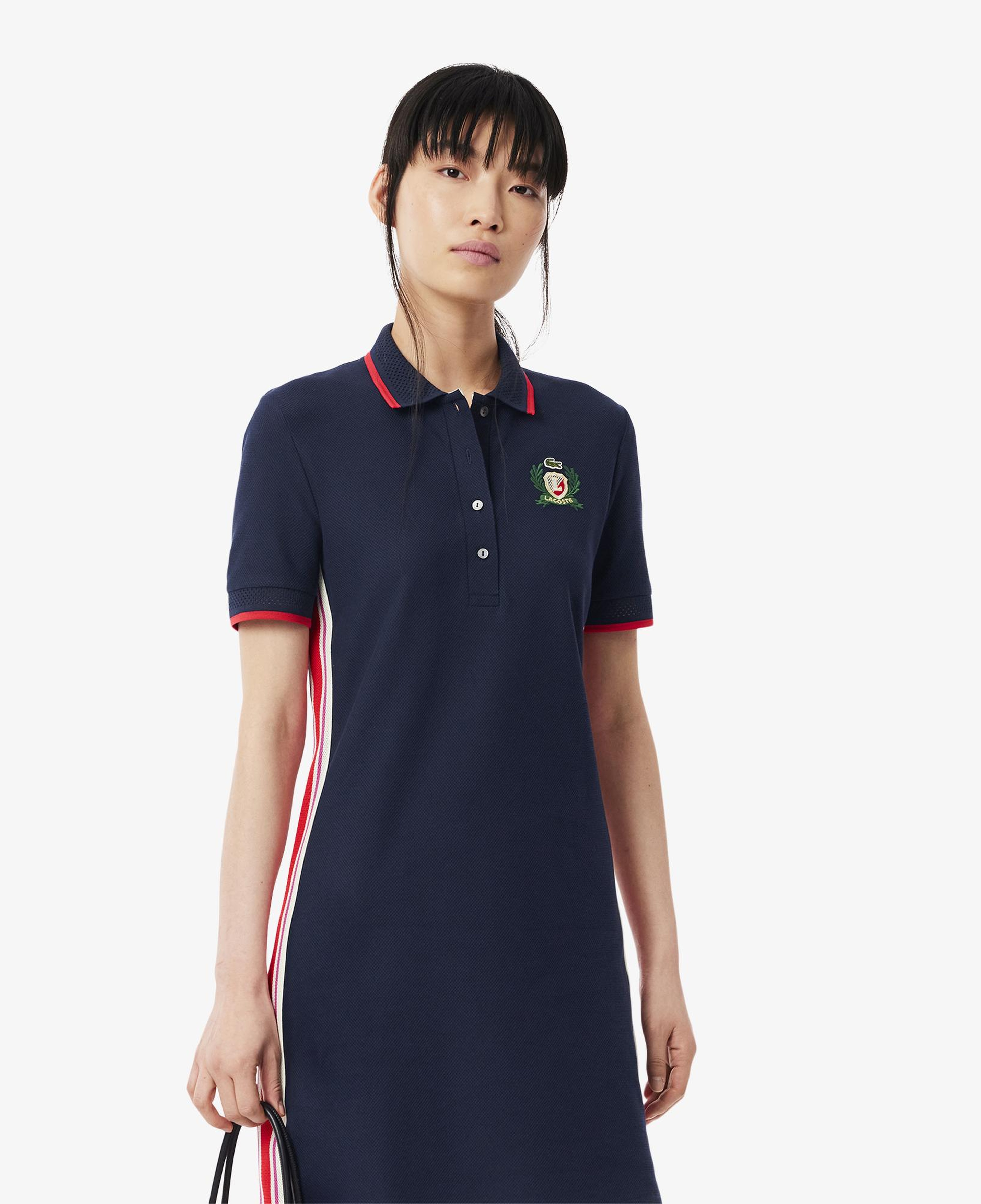 Kadın Slim Fit Kısa Kollu Polo Yaka Renk Bloklu Lacivert Elbise