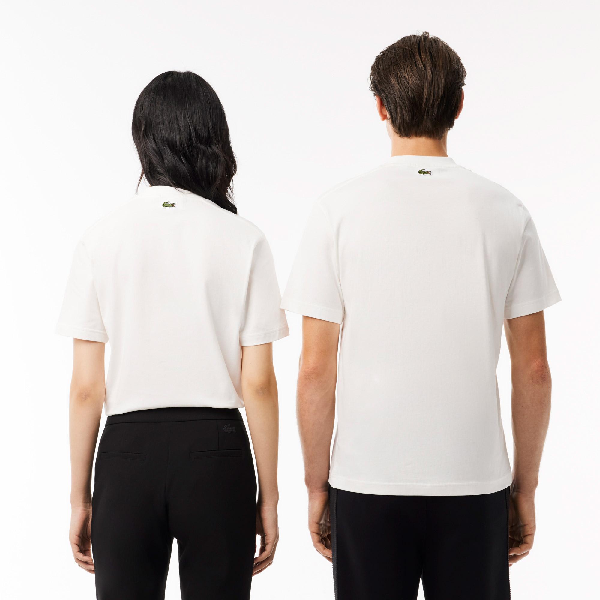 Unisex Bisiklet Yaka Baskılı Beyaz T-Shirt