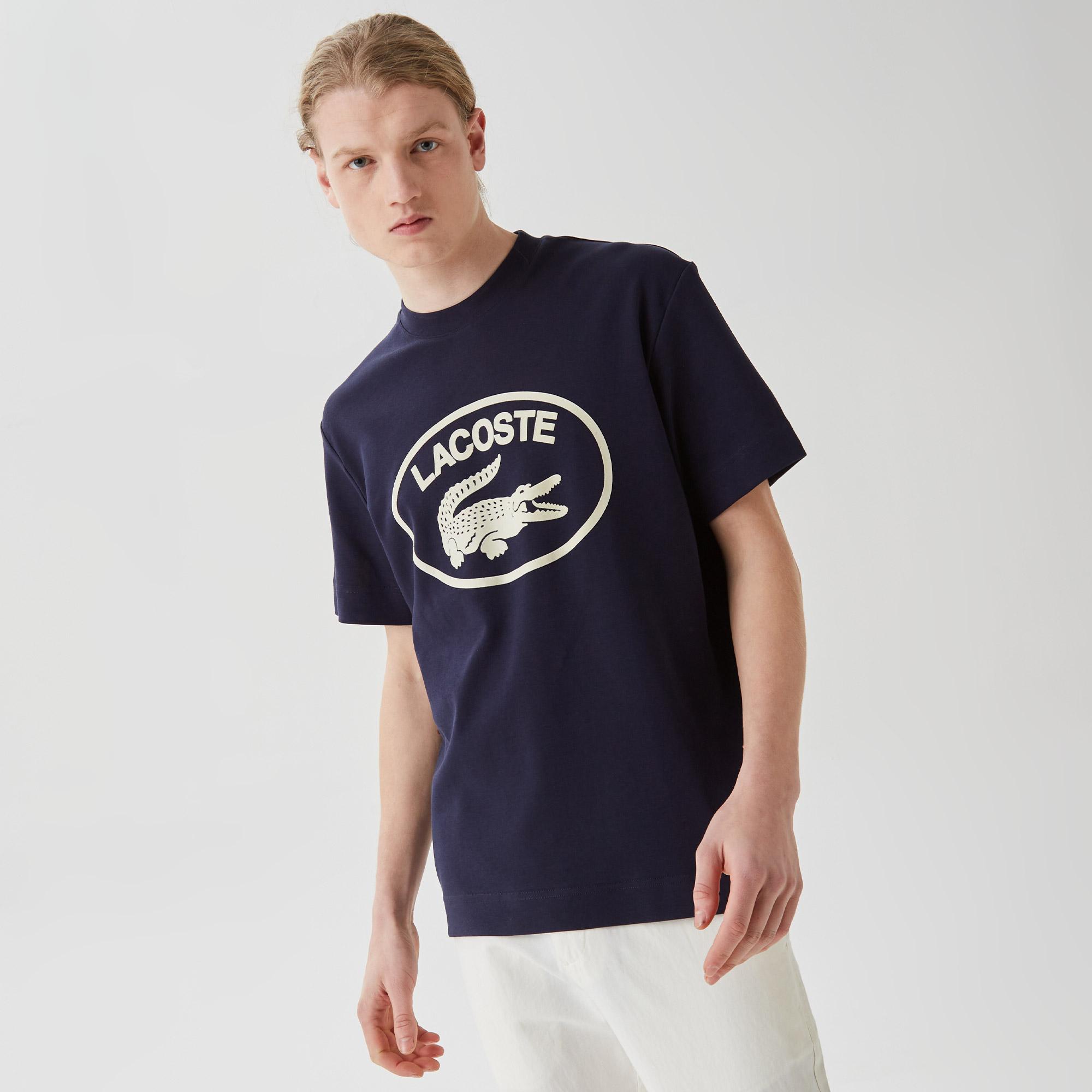 Erkek Relaxed Fit Bisiklet Yaka Baskılı Lacivert T-Shirt