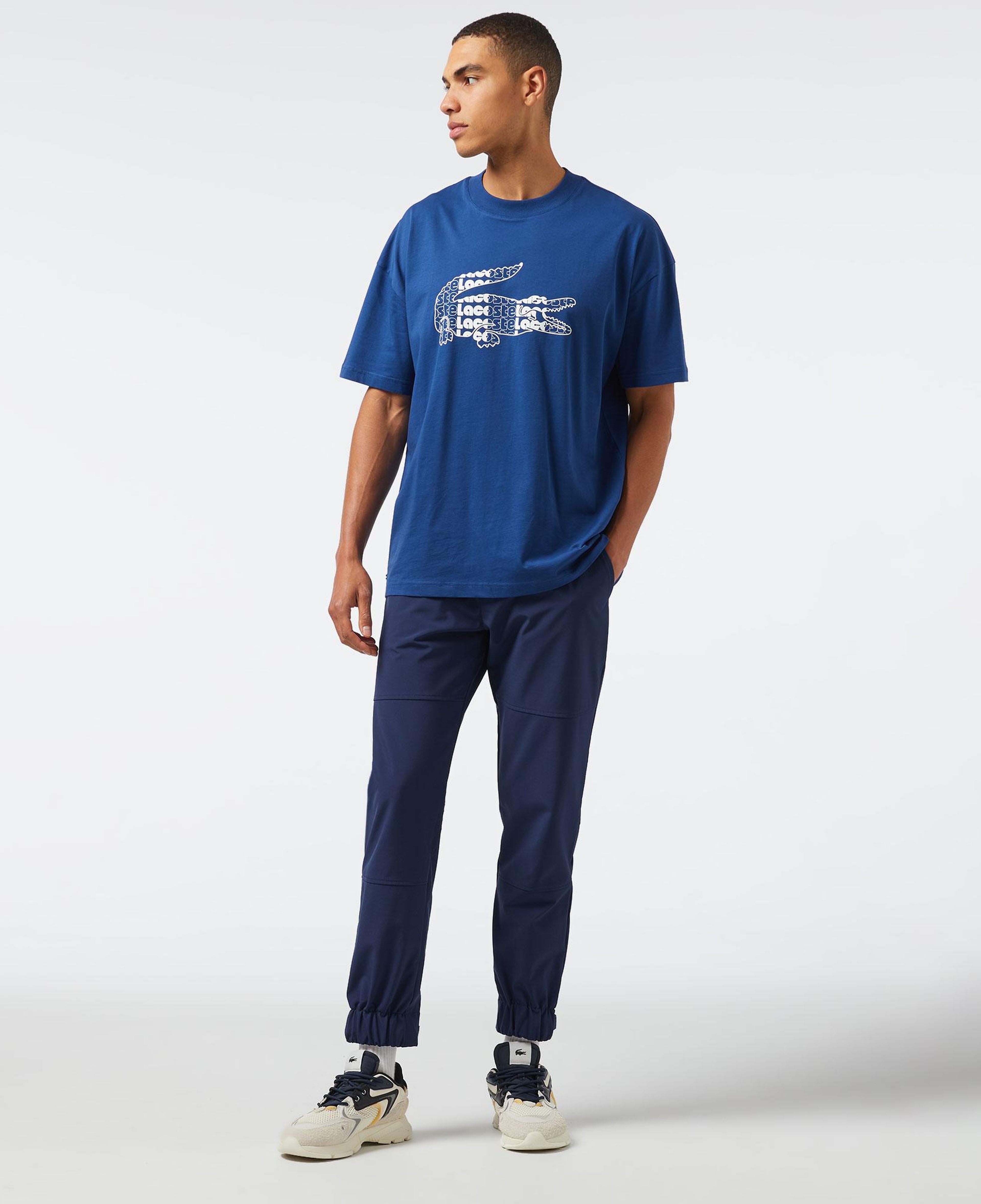 Erkek Relaxed Fit Bisiklet Yaka Baskılı Lacivert T-Shirt