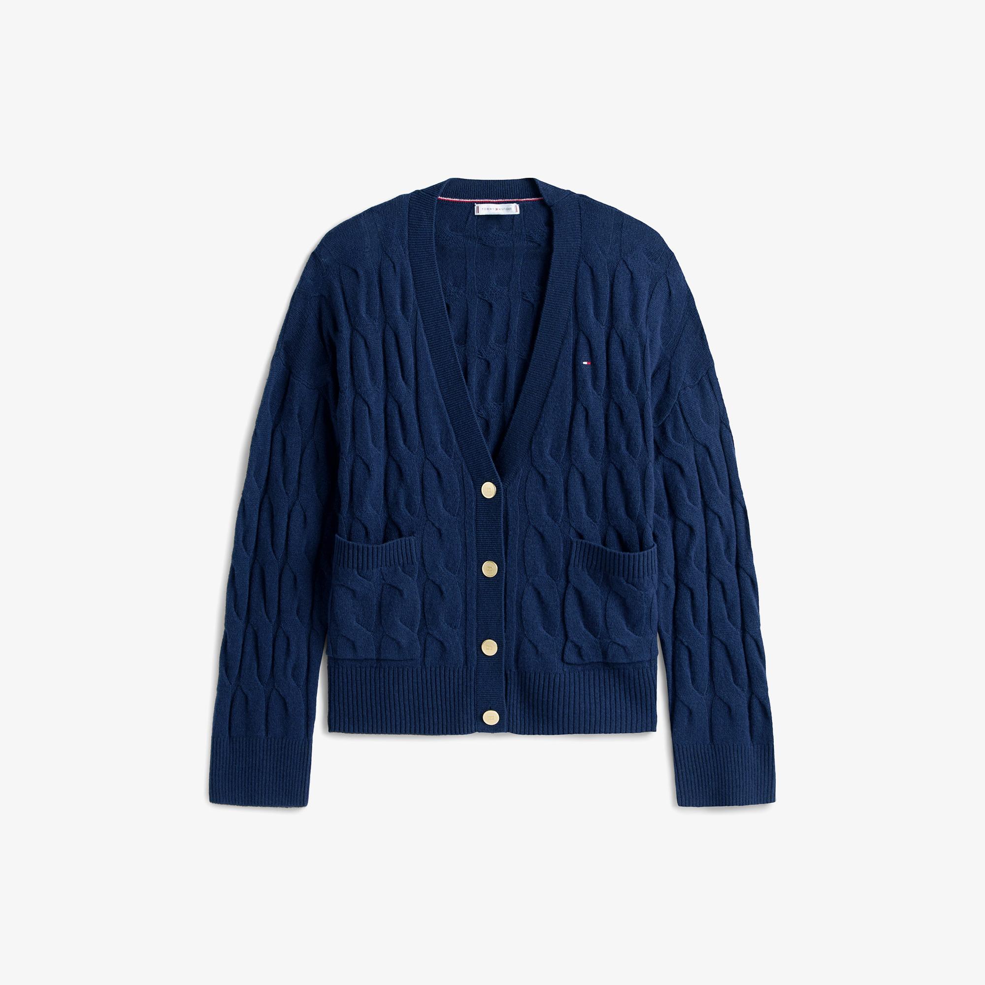 Tommy Hilfiger Mainline Soft Wool Cable Cardigan Kadın Lacivert Hırka
