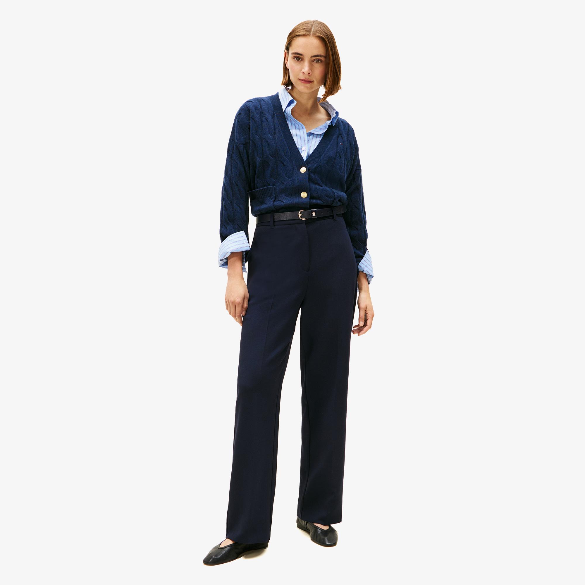 Tommy Hilfiger Mainline Soft Wool Cable Cardigan Kadın Lacivert Hırka