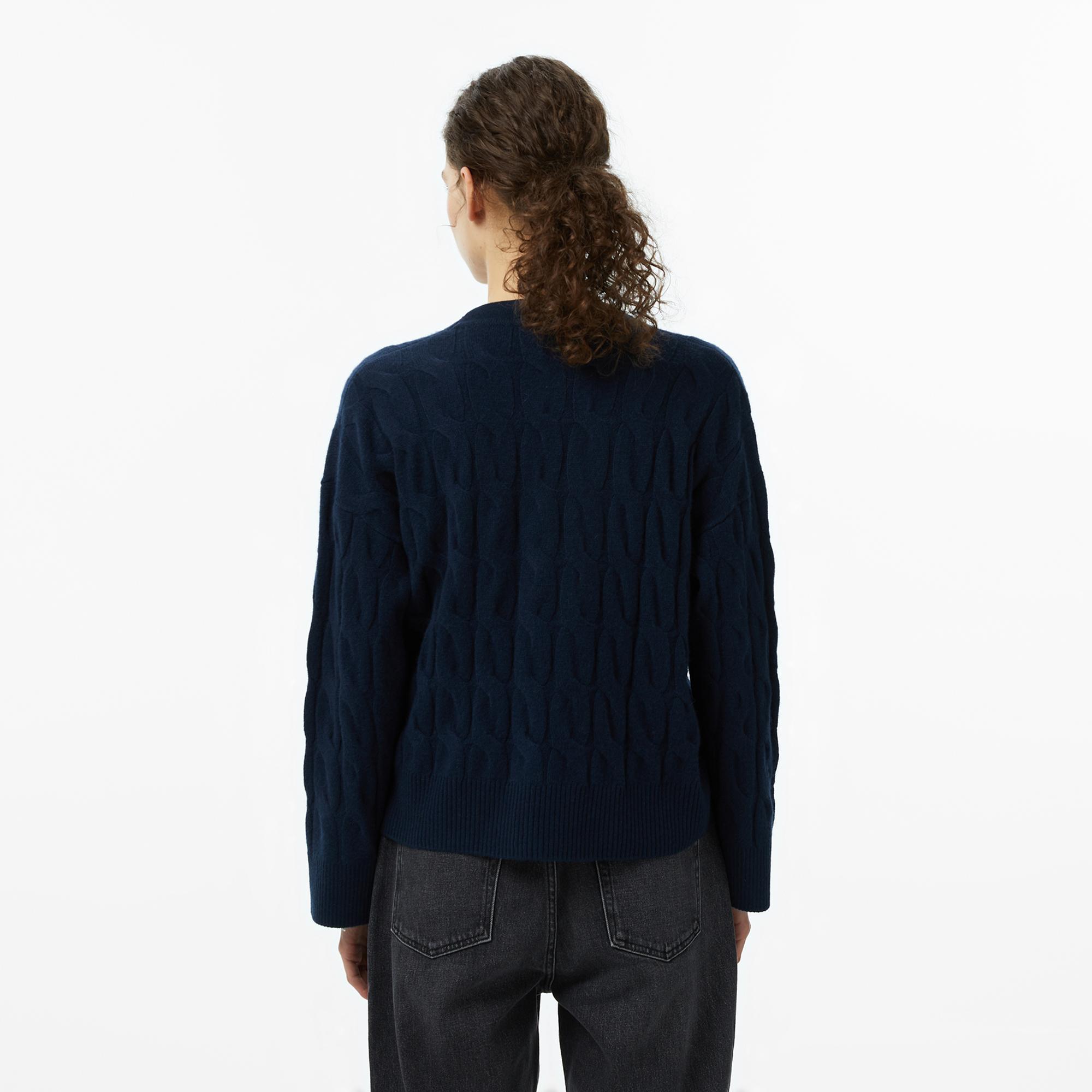 Tommy Hilfiger Mainline Soft Wool Cable Cardigan Kadın Lacivert Hırka