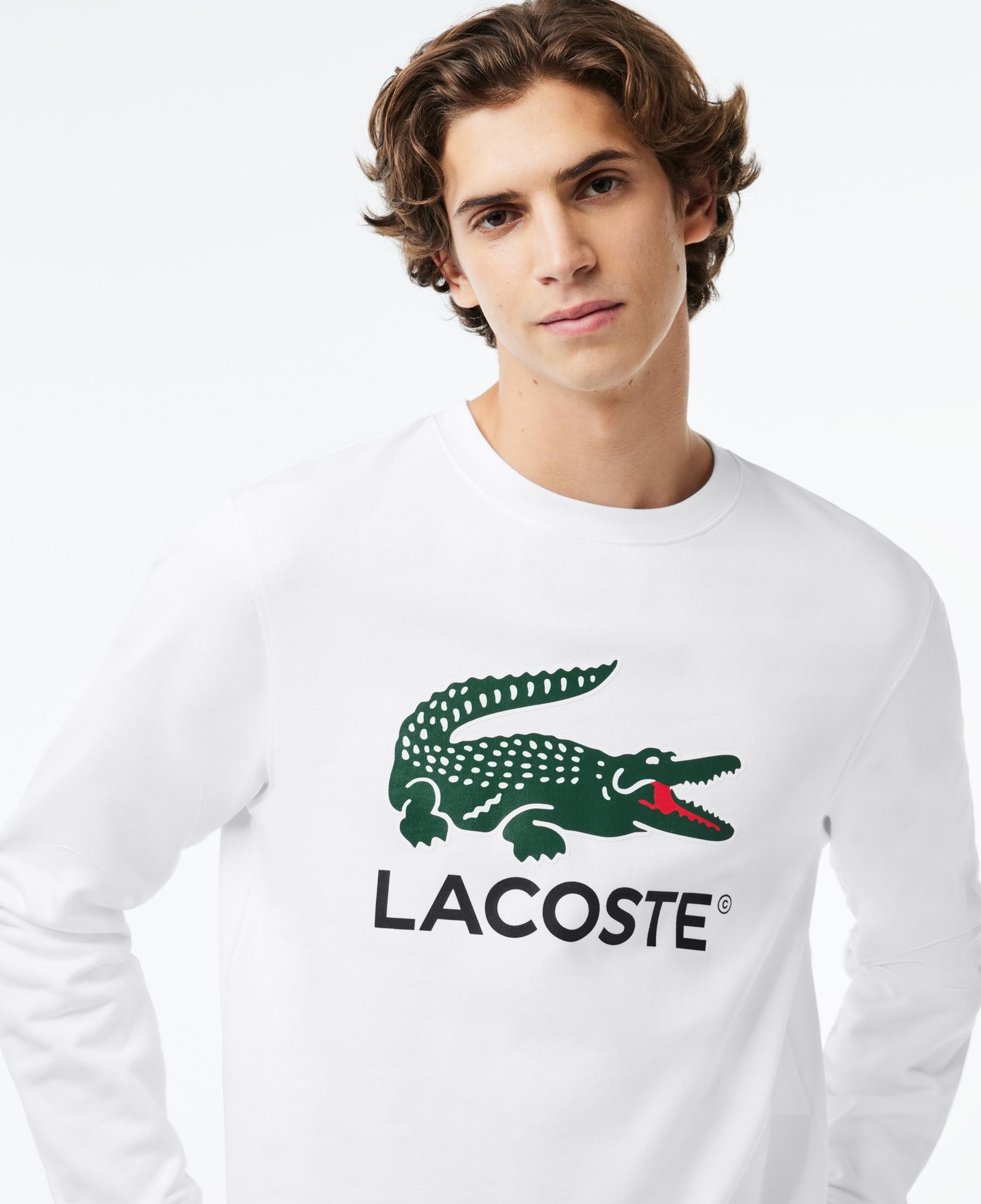Erkek Classic Fit Bisiklet Yaka Baskılı Beyaz Sweatshirt