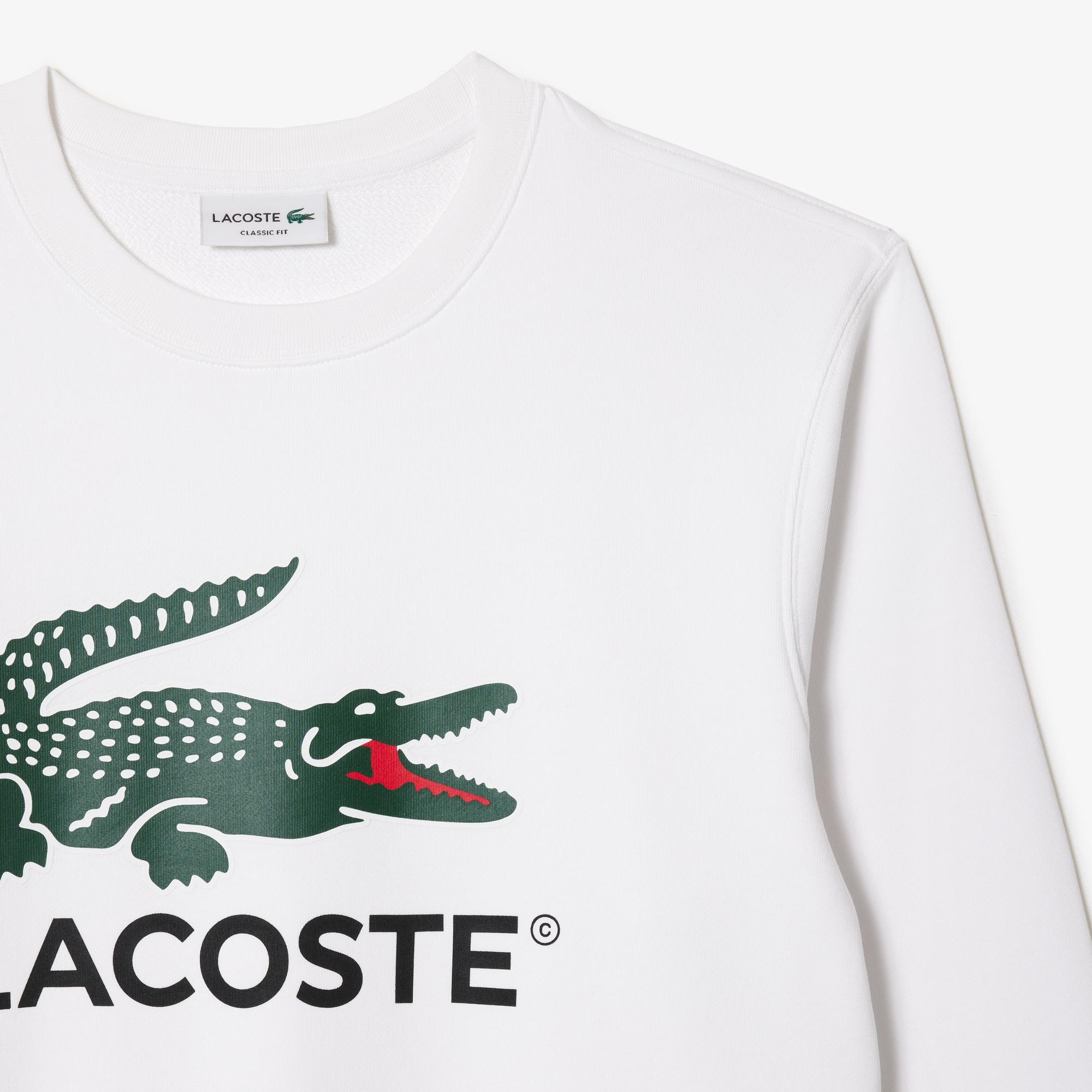 Erkek Classic Fit Bisiklet Yaka Baskılı Beyaz Sweatshirt