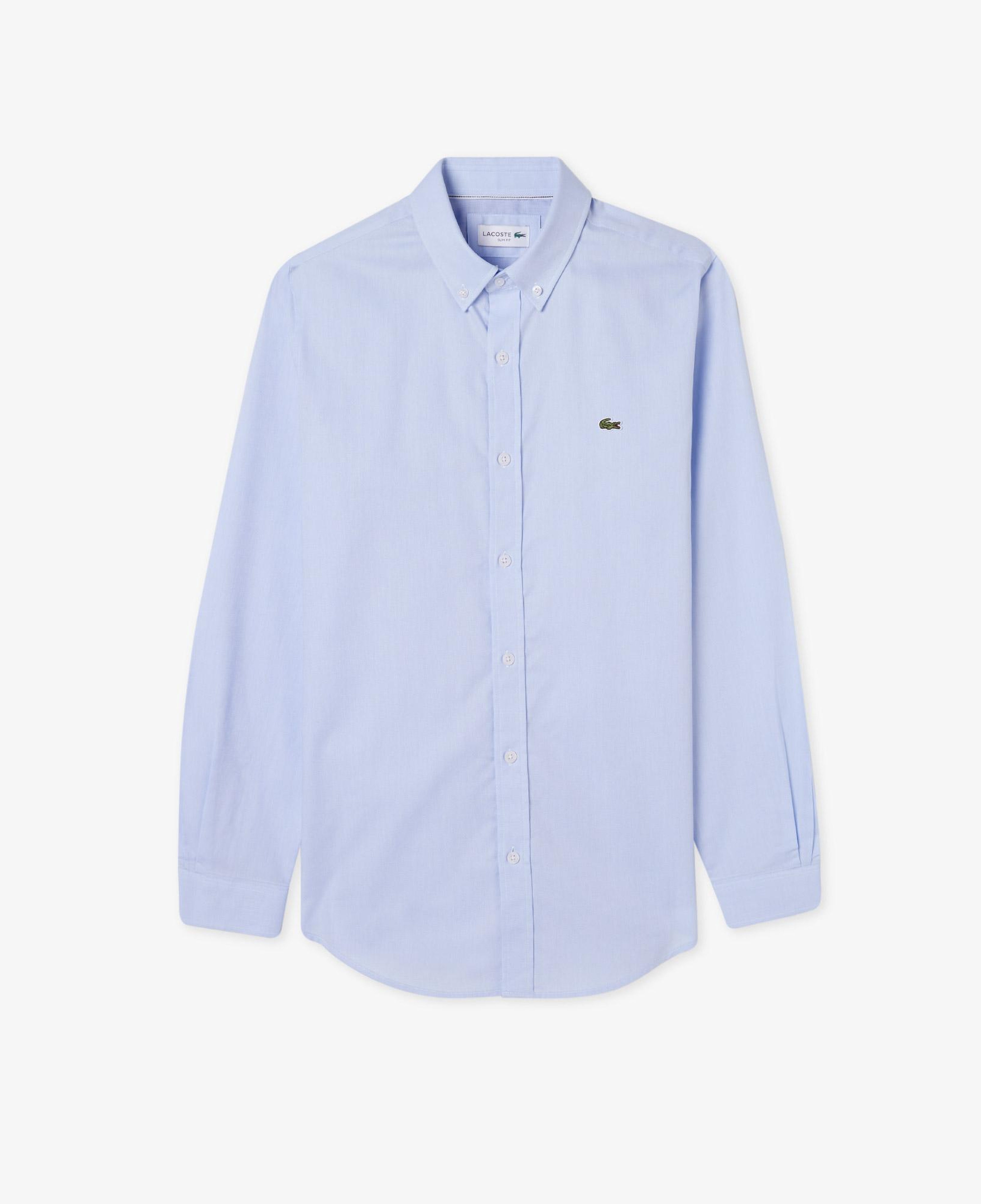 Erkek Slim Fit Düğmeli Yaka Açık Mavi Gömlek