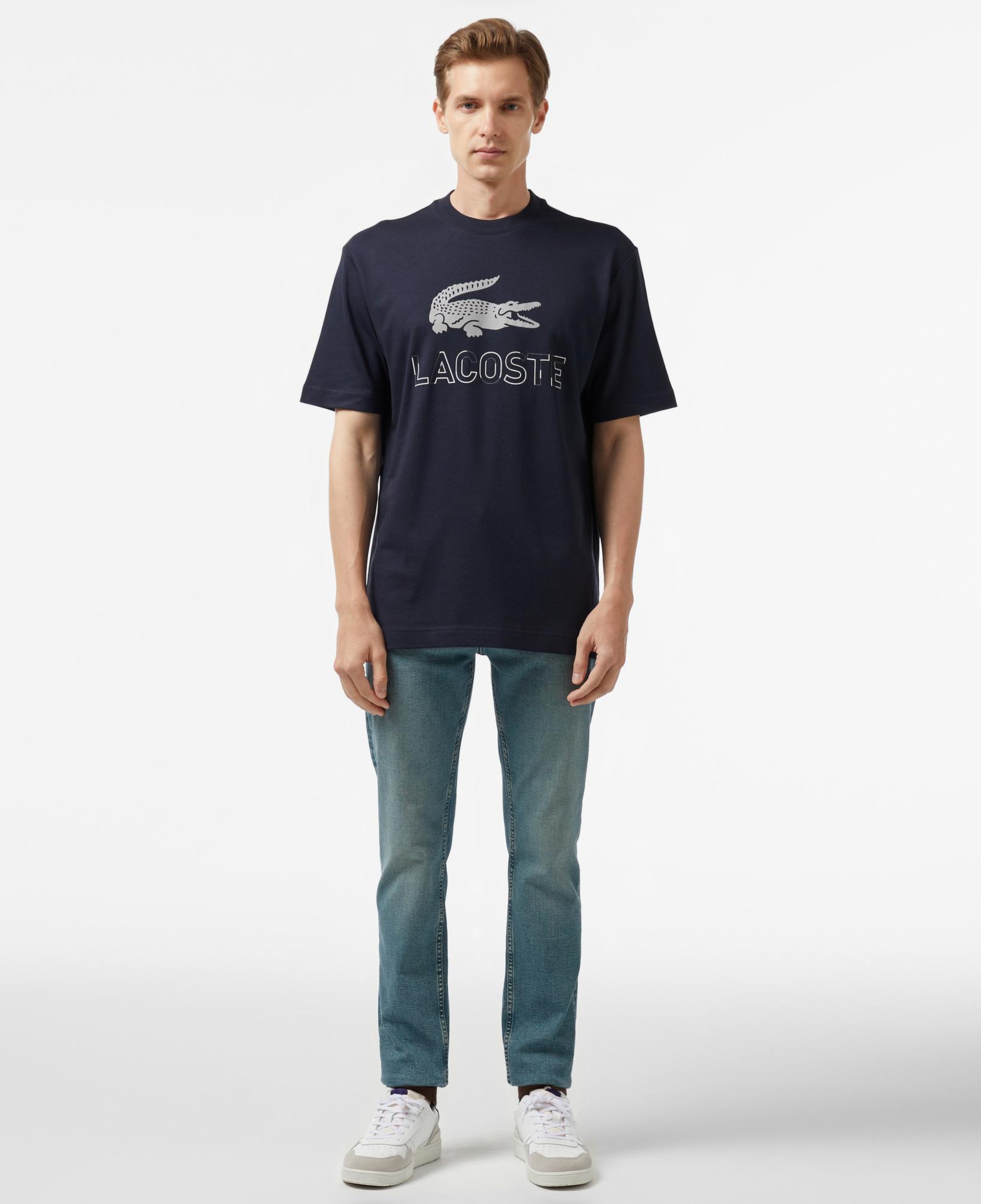 Erkek Regular Fit Bisiklet Yaka Baskılı Lacivert T-Shirt