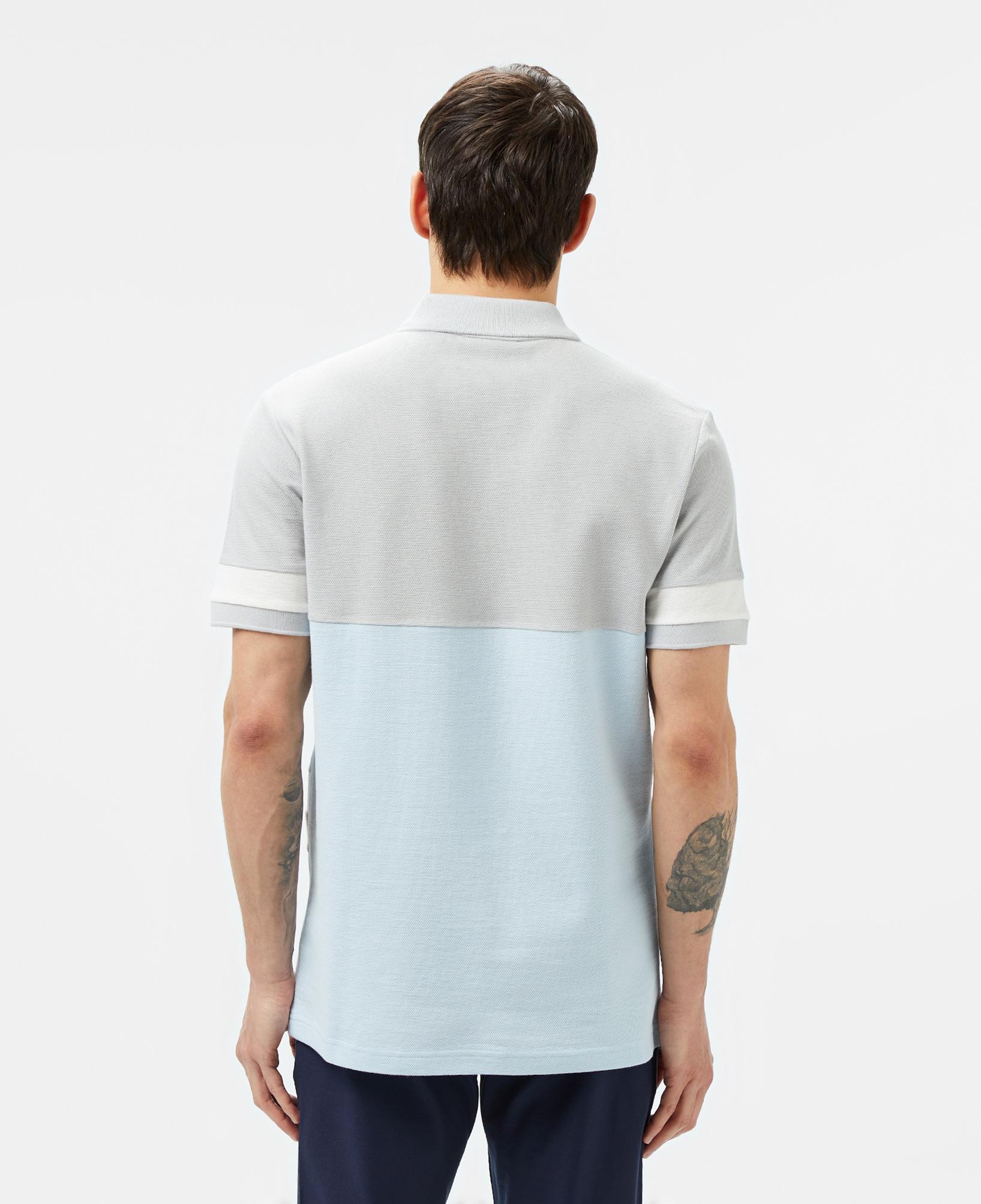 Erkek Regular Fit Yarım Fermuarlı Renk Bloklu Açık Mavi Polo