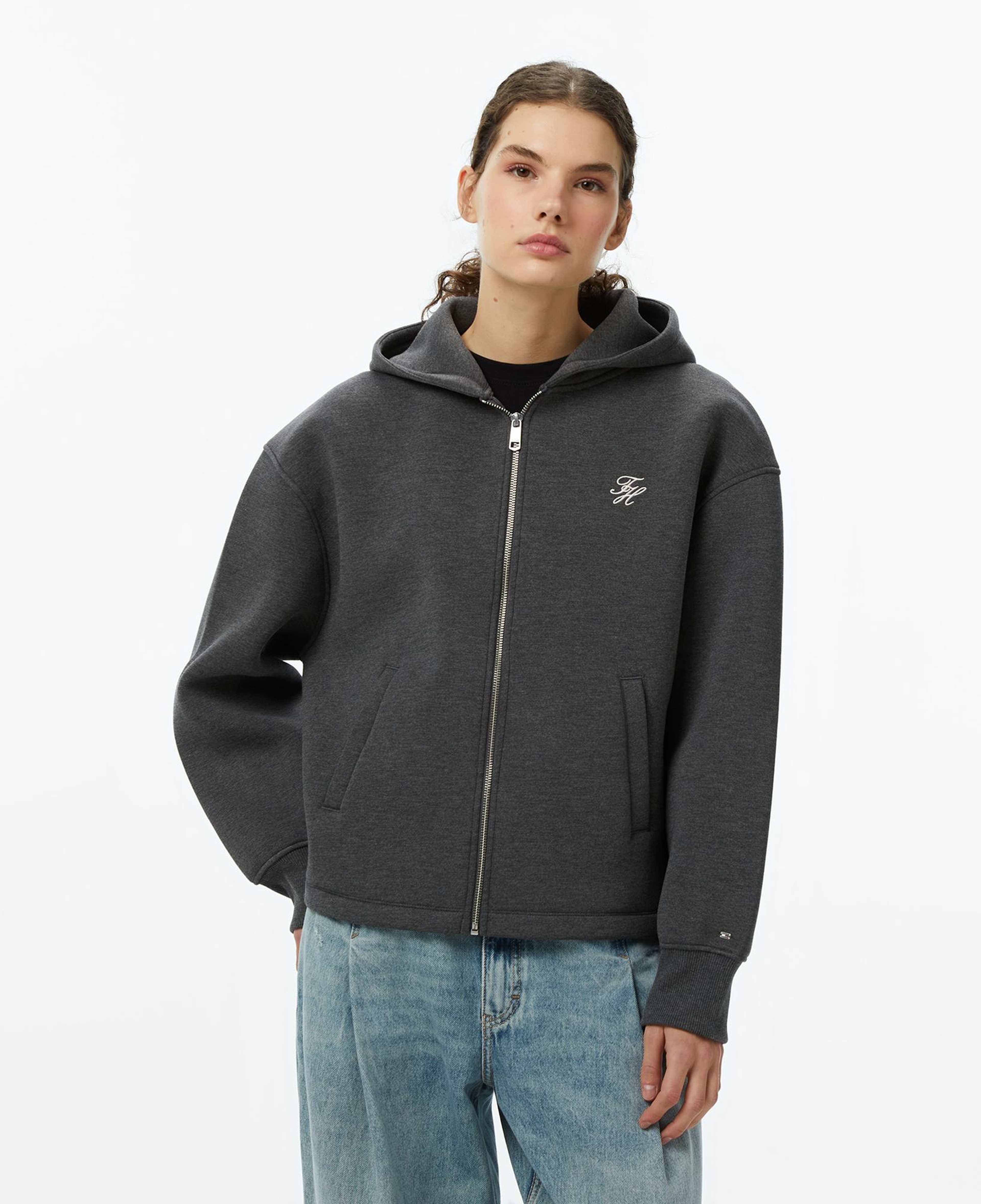 Tommy Hilfiger Script İnterlock Kadın Gri Hoodie