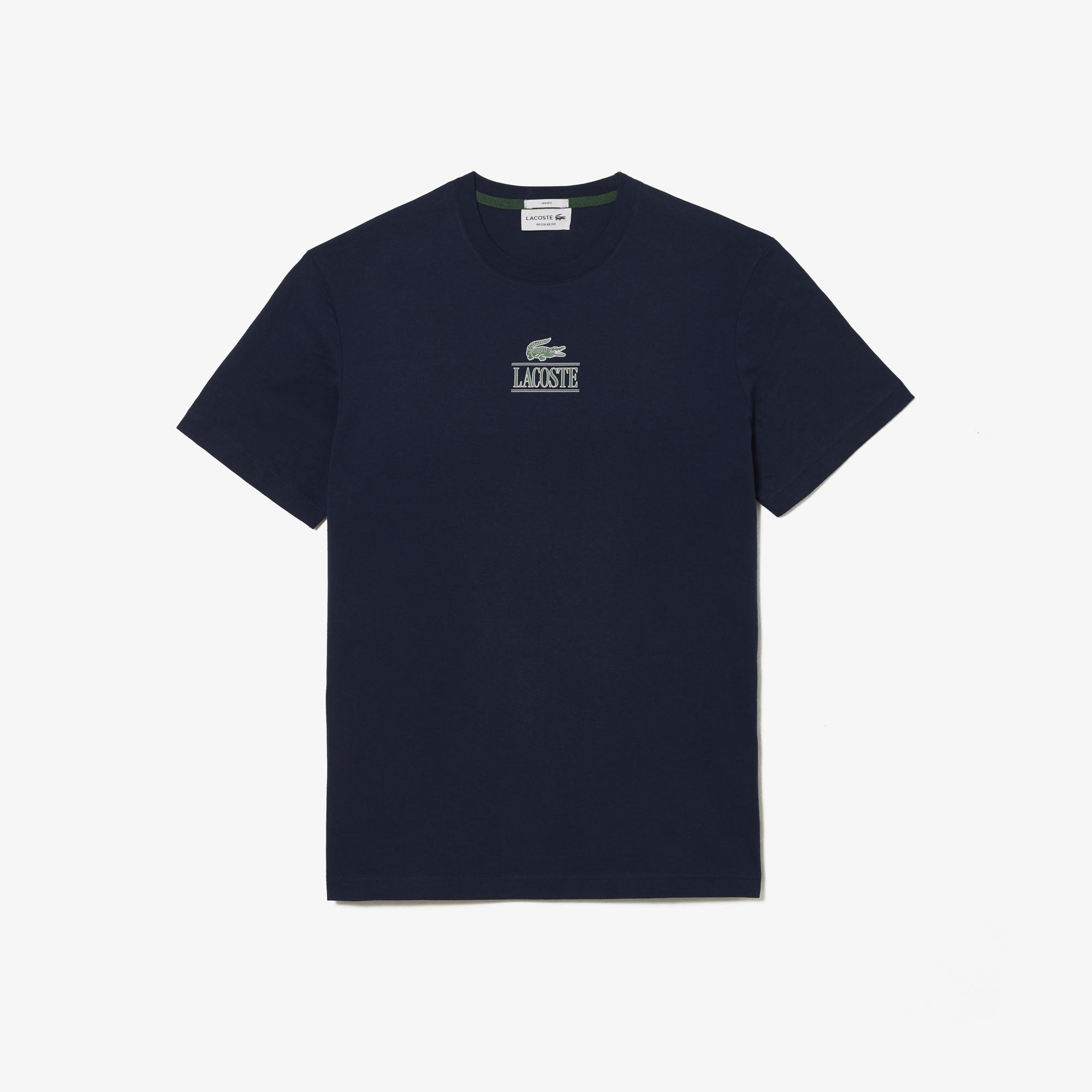 Unisex Regular Fit Bisiklet Yaka Baskılı Lacivert T-Shirt