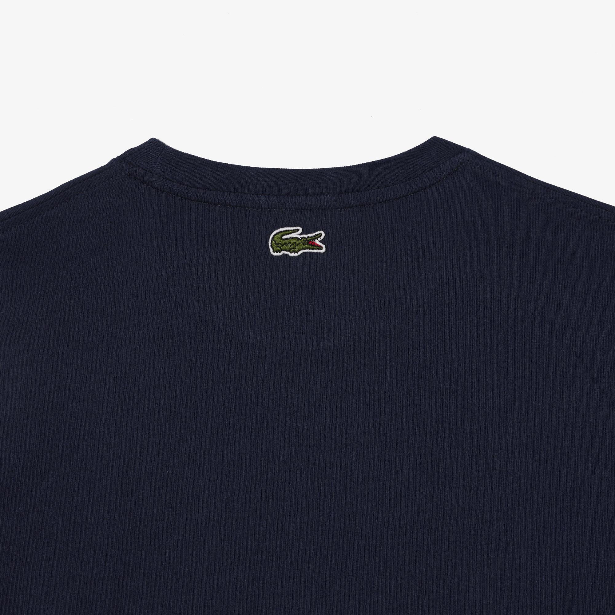 Unisex Regular Fit Bisiklet Yaka Baskılı Lacivert T-Shirt