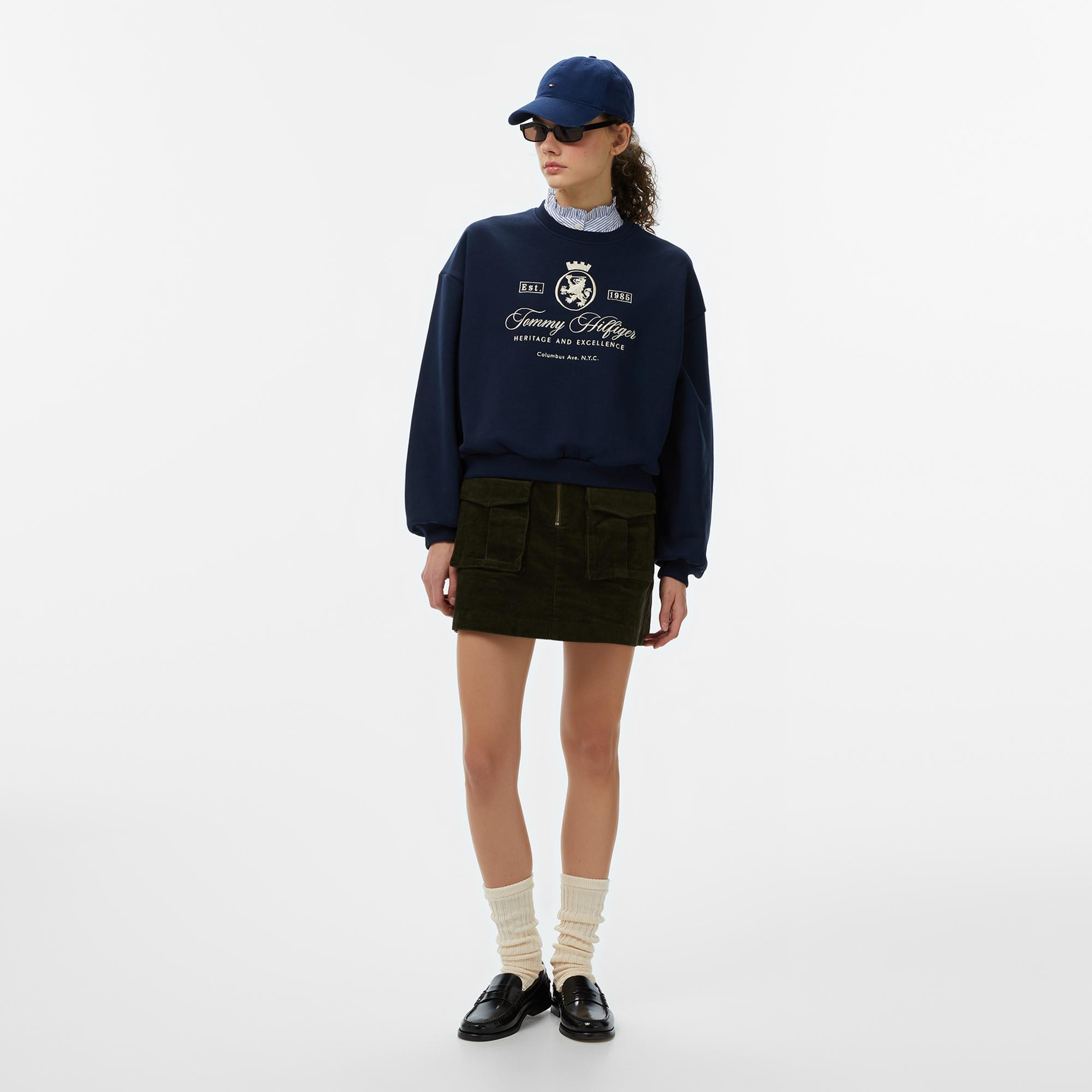 Tommy Hilfiger Varsity Crest Fleece Kadın Lacivert Sweatshirt