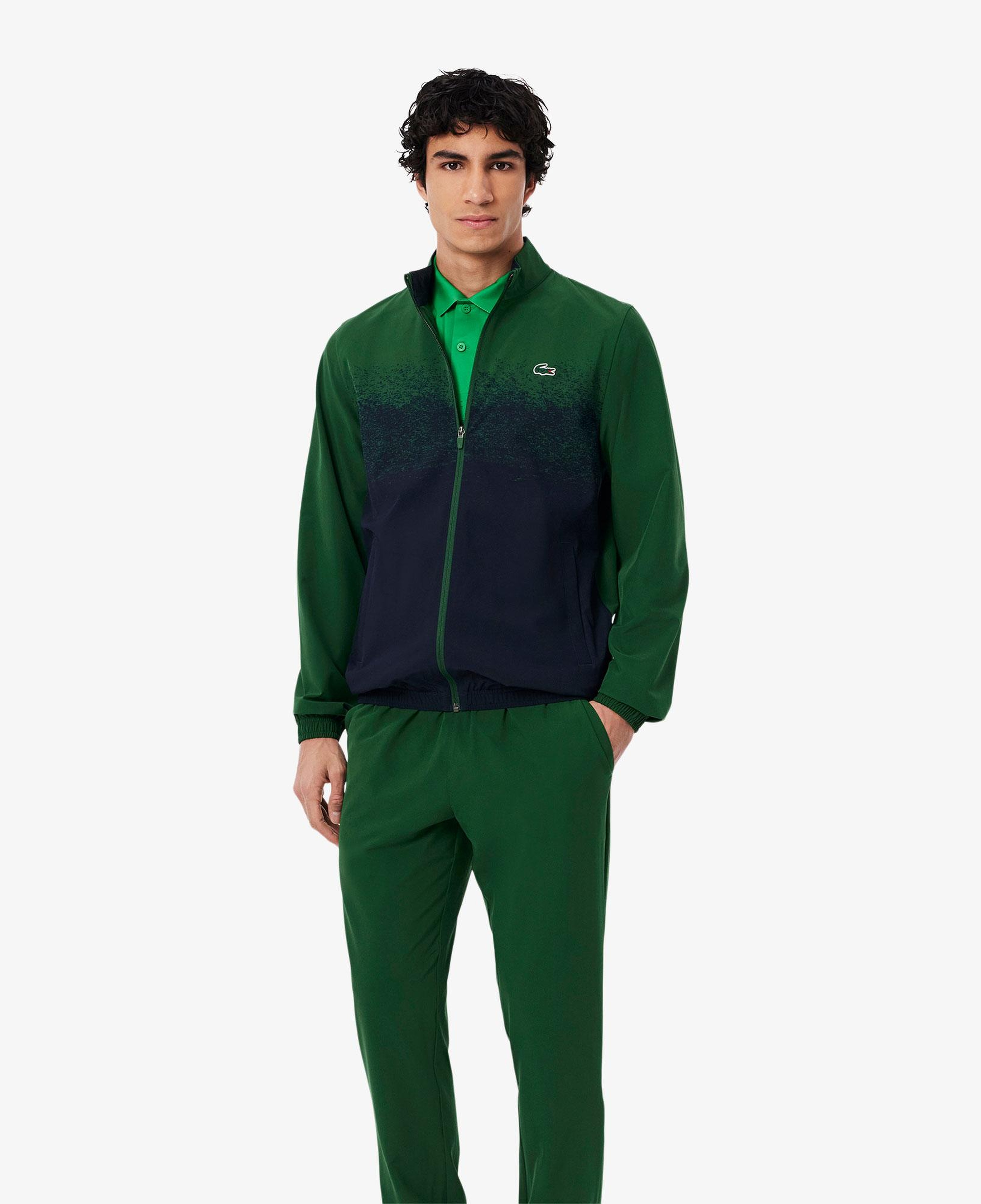 Erkek Regular Fit Fermuarlı Renk Bloklu Yeşil Eşofman Takımı