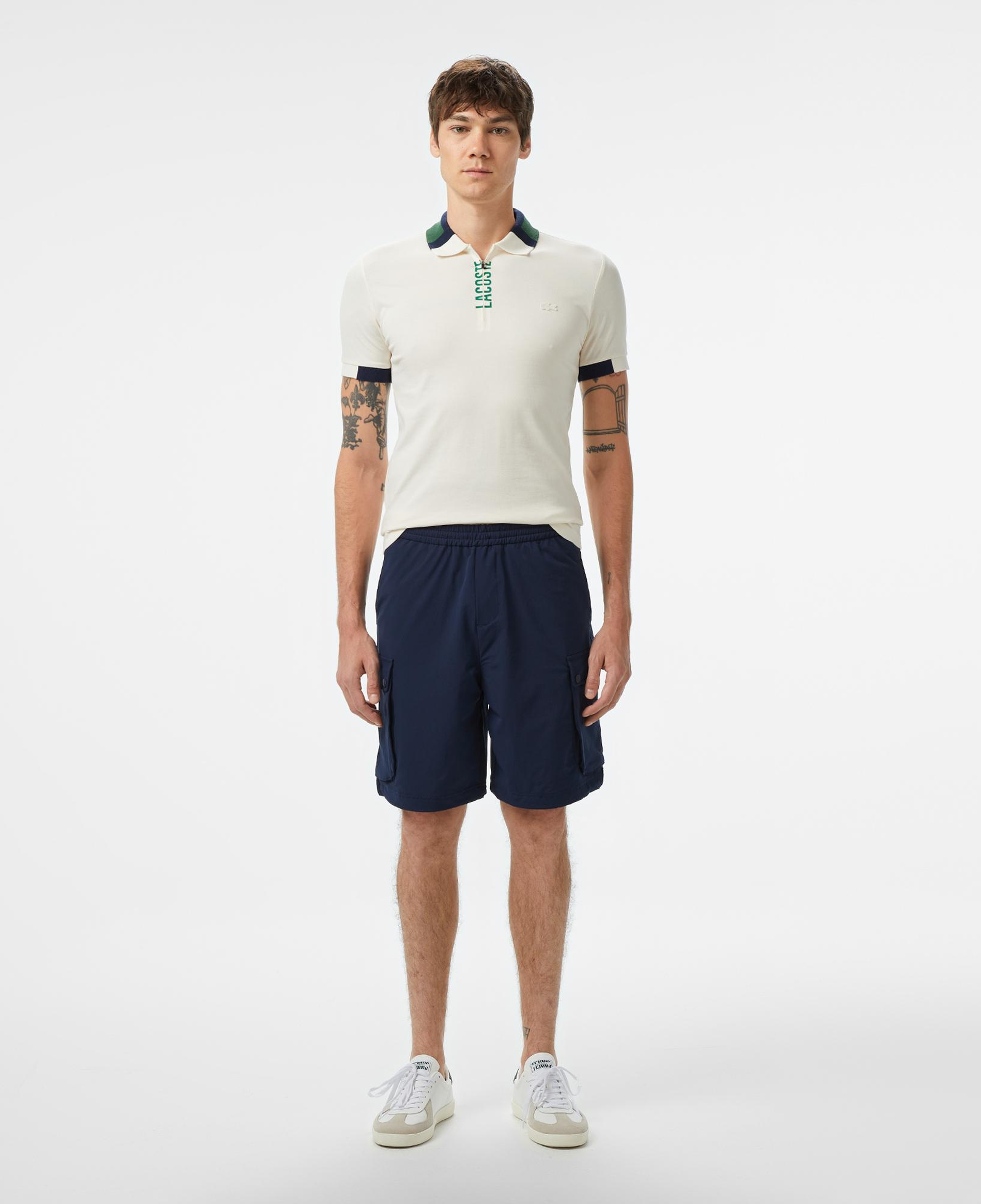 Erkek Regular Fit Yarım Fermuarlı Baskılı Beyaz Polo