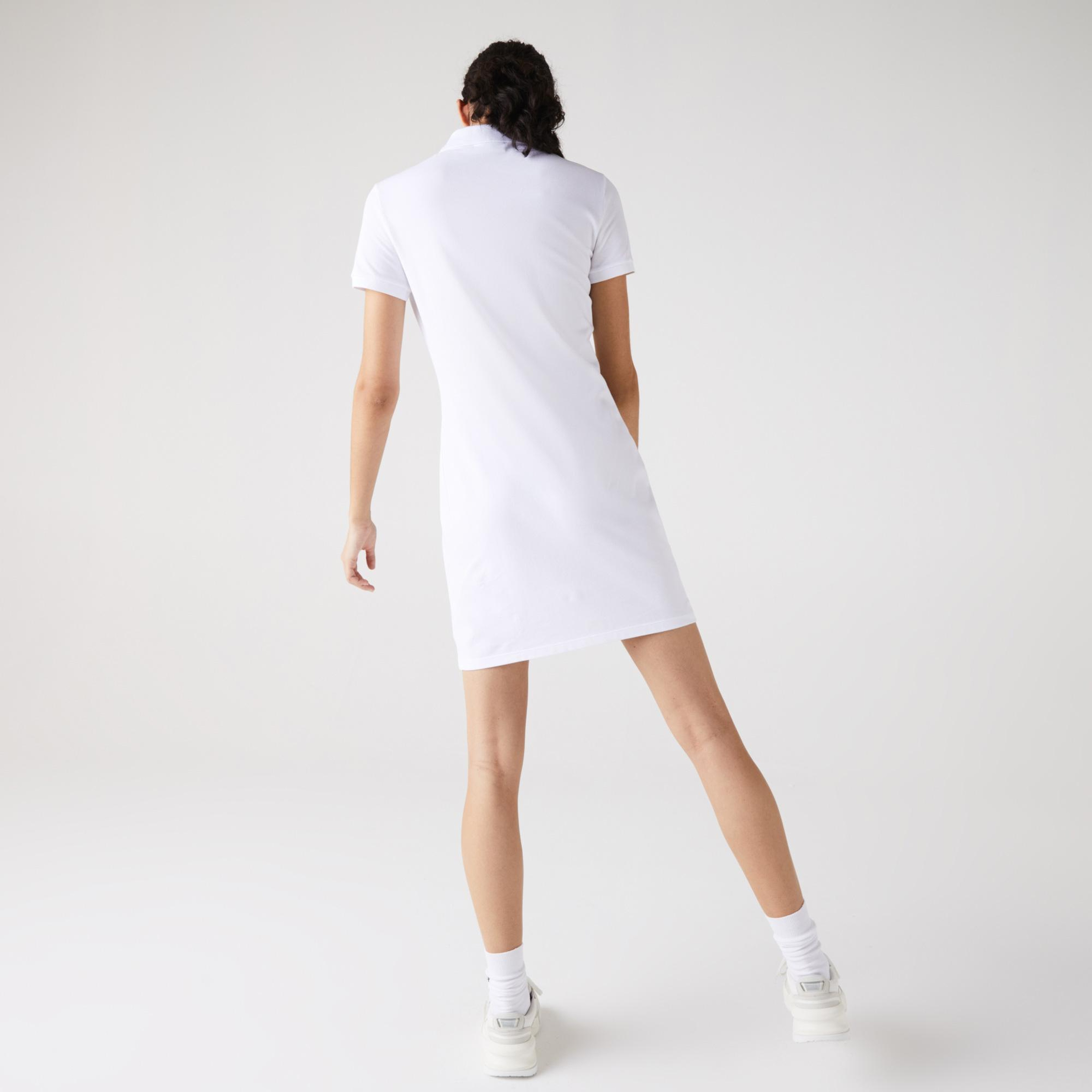 Kadın Slim Fit Kısa Kollu Polo Yaka Beyaz Elbise