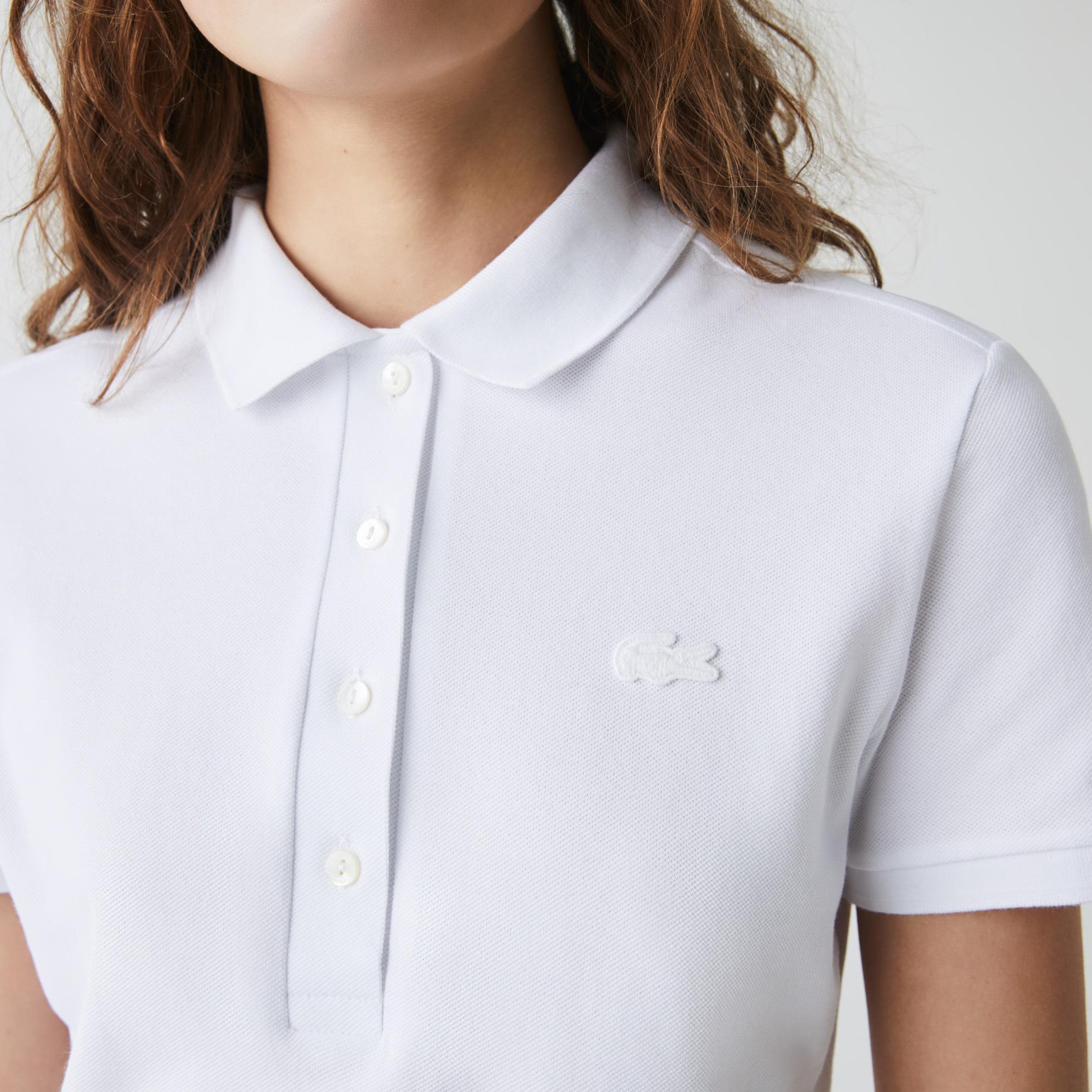 Kadın Slim Fit Kısa Kollu Polo Yaka Beyaz Elbise