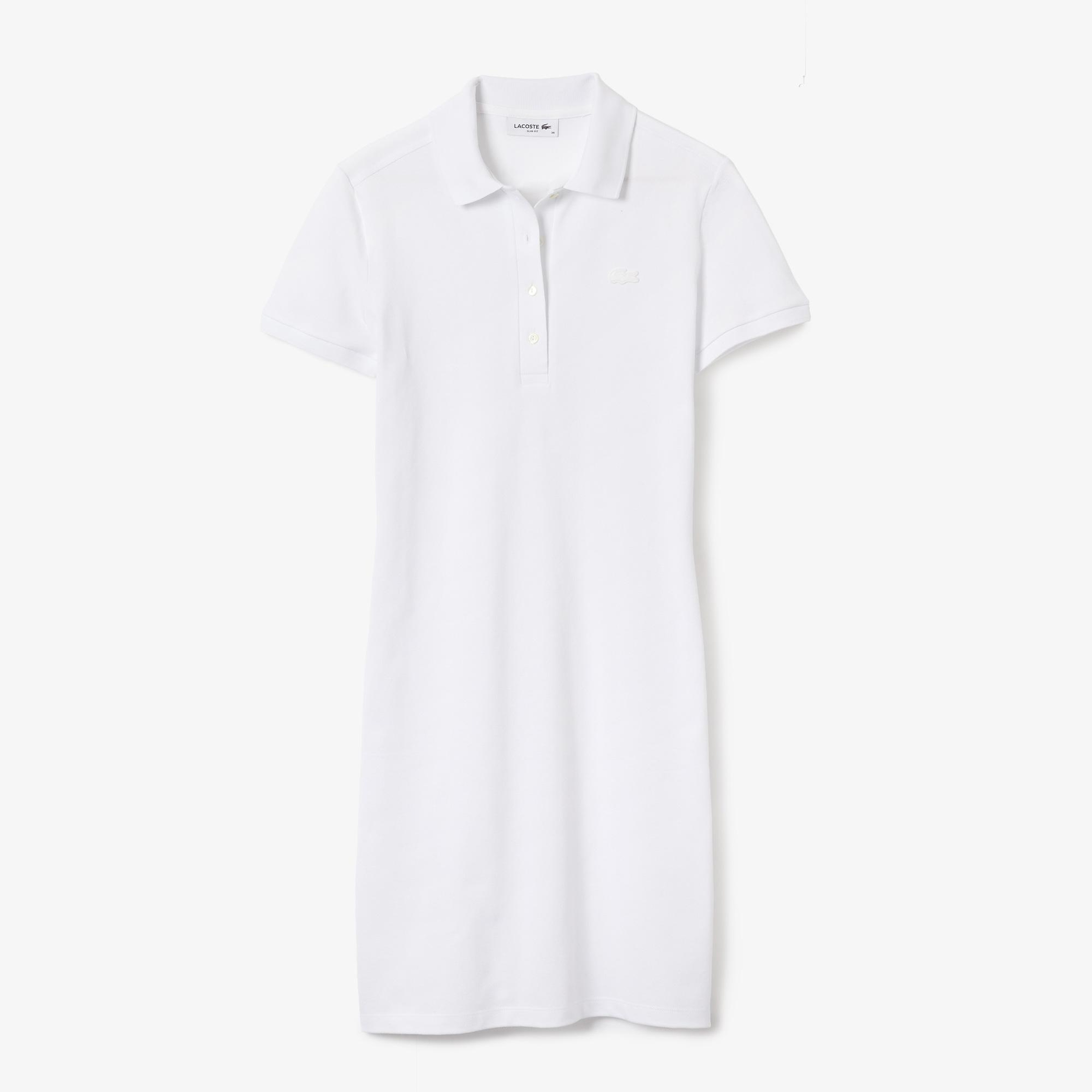Kadın Slim Fit Kısa Kollu Polo Yaka Beyaz Elbise