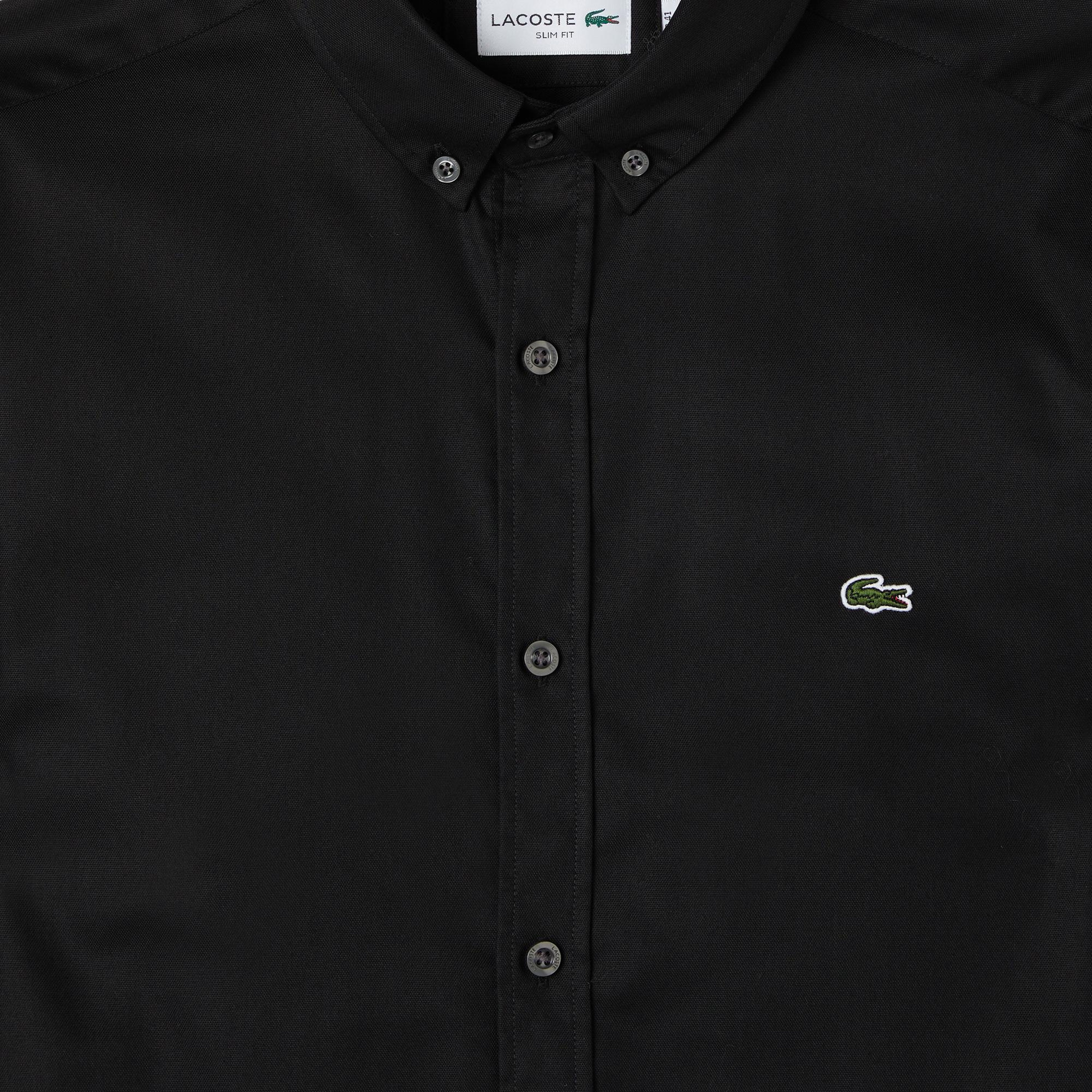 Erkek Slim Fit Düğmeli Yaka Siyah Gömlek