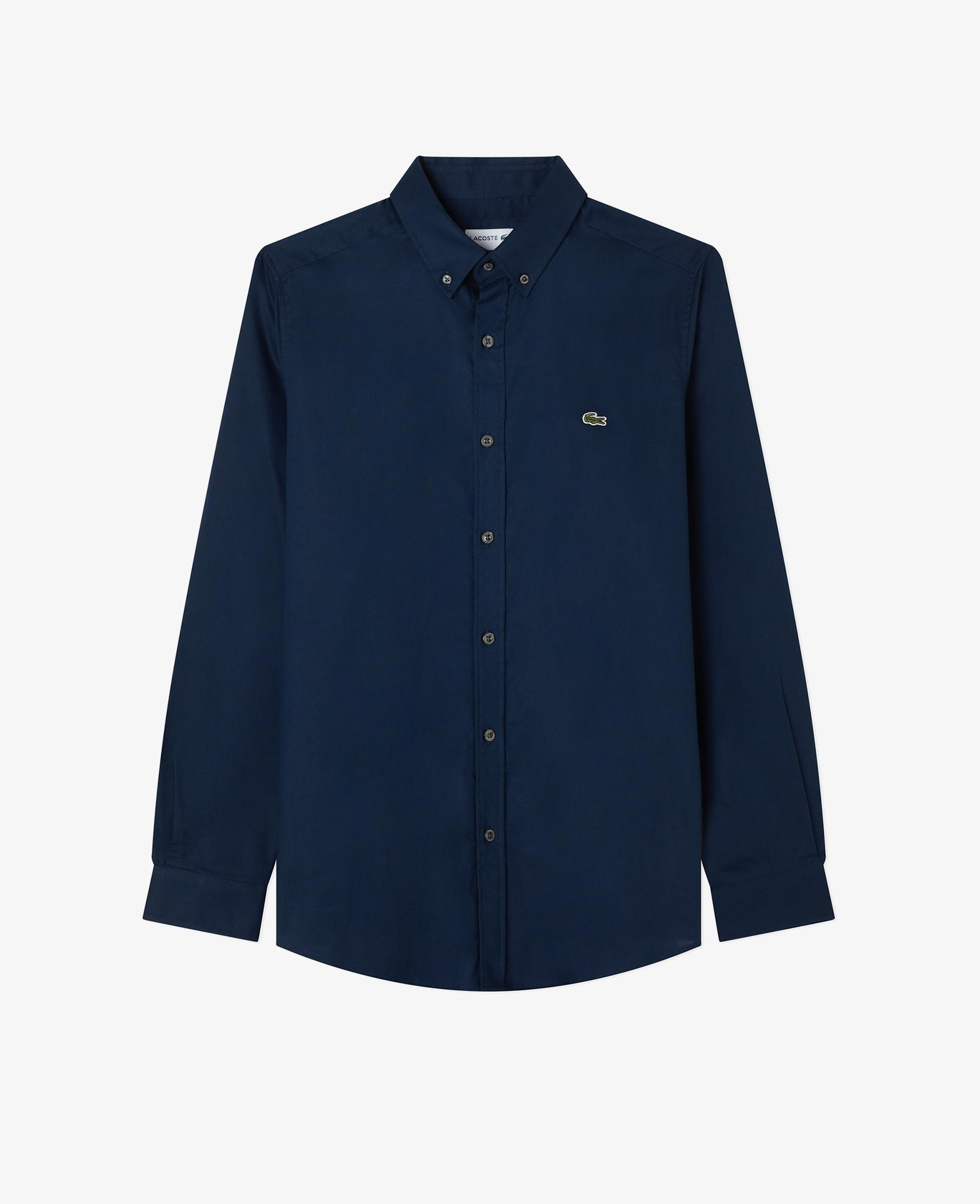 Erkek Slim Fit Düğmeli Yaka Lacivert Gömlek