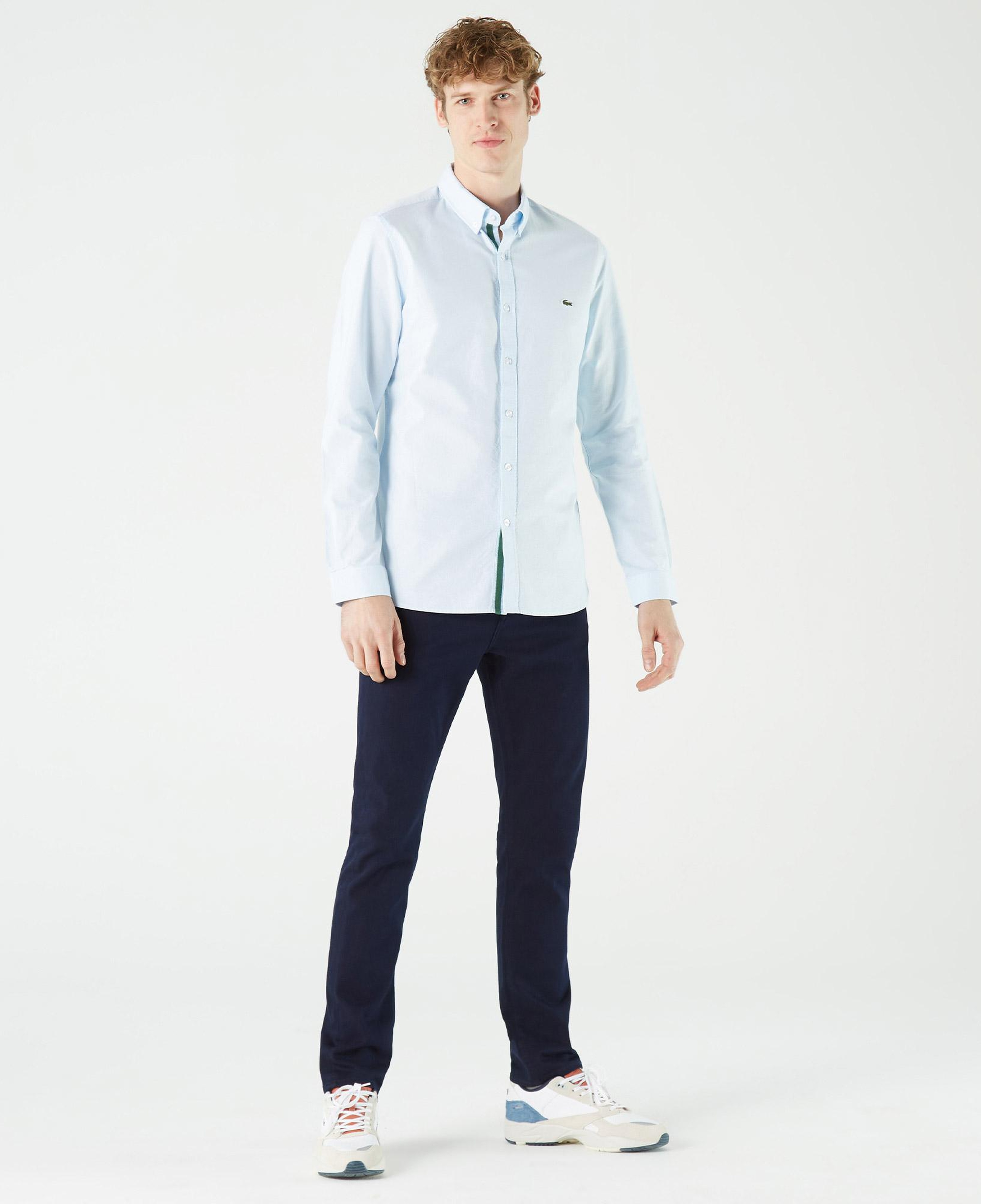 Erkek Slim Fit Düğmeli Yaka Açık Mavi Gömlek