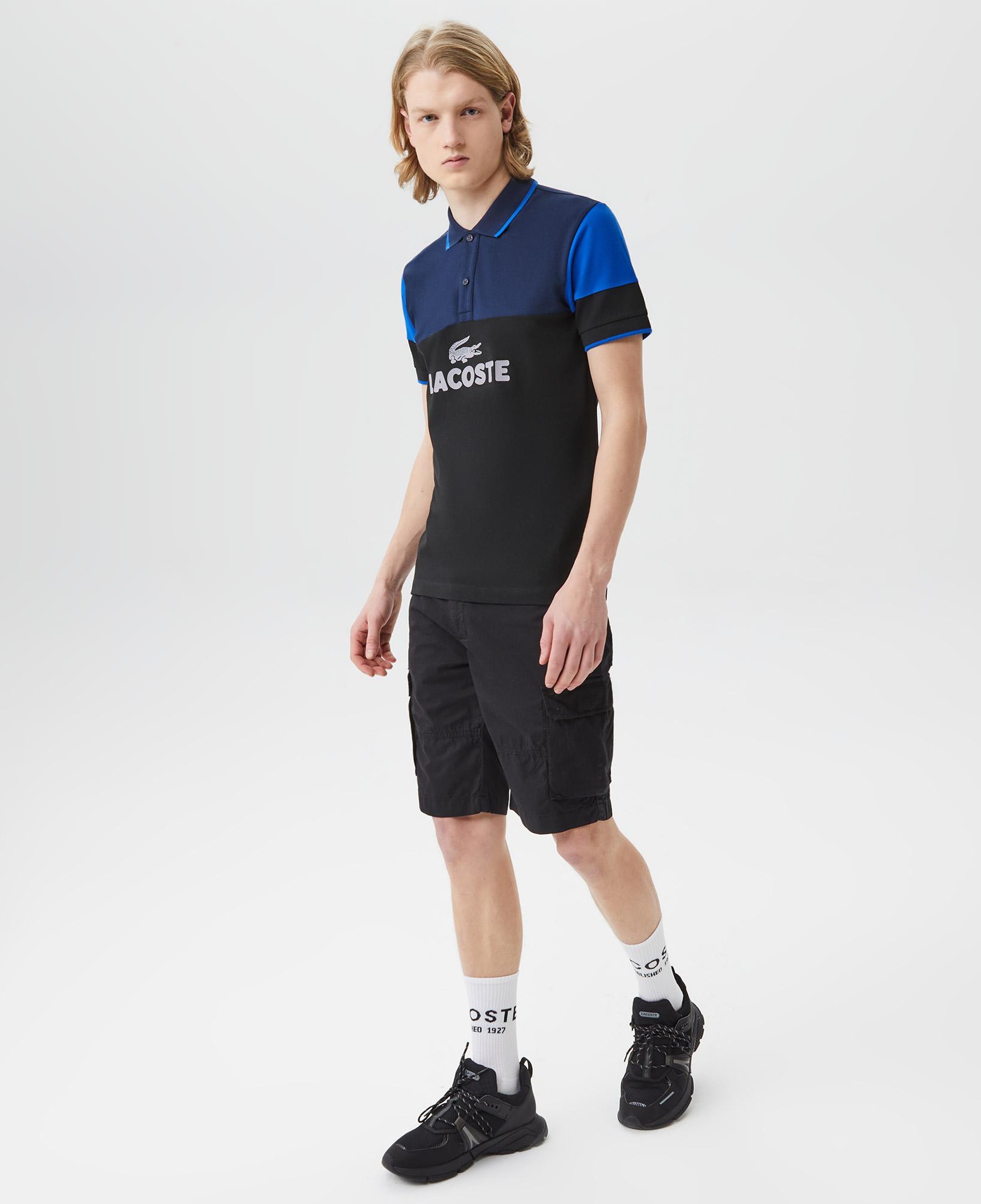 Erkek Slim Fit Renk Bloklu Siyah Polo