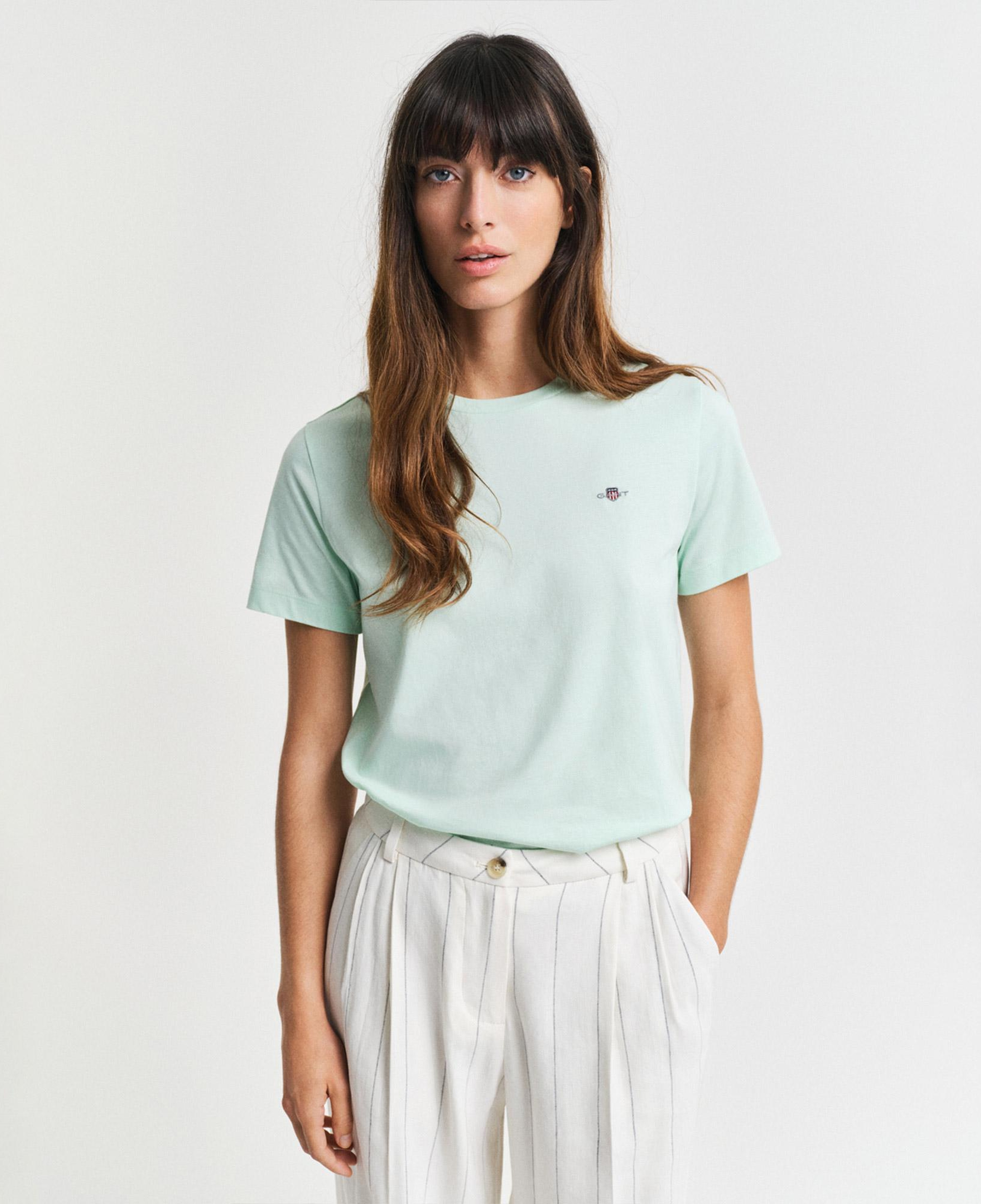 GANT Kadın Yeşil Regular Fit Bisiklet Yaka T-Shirt