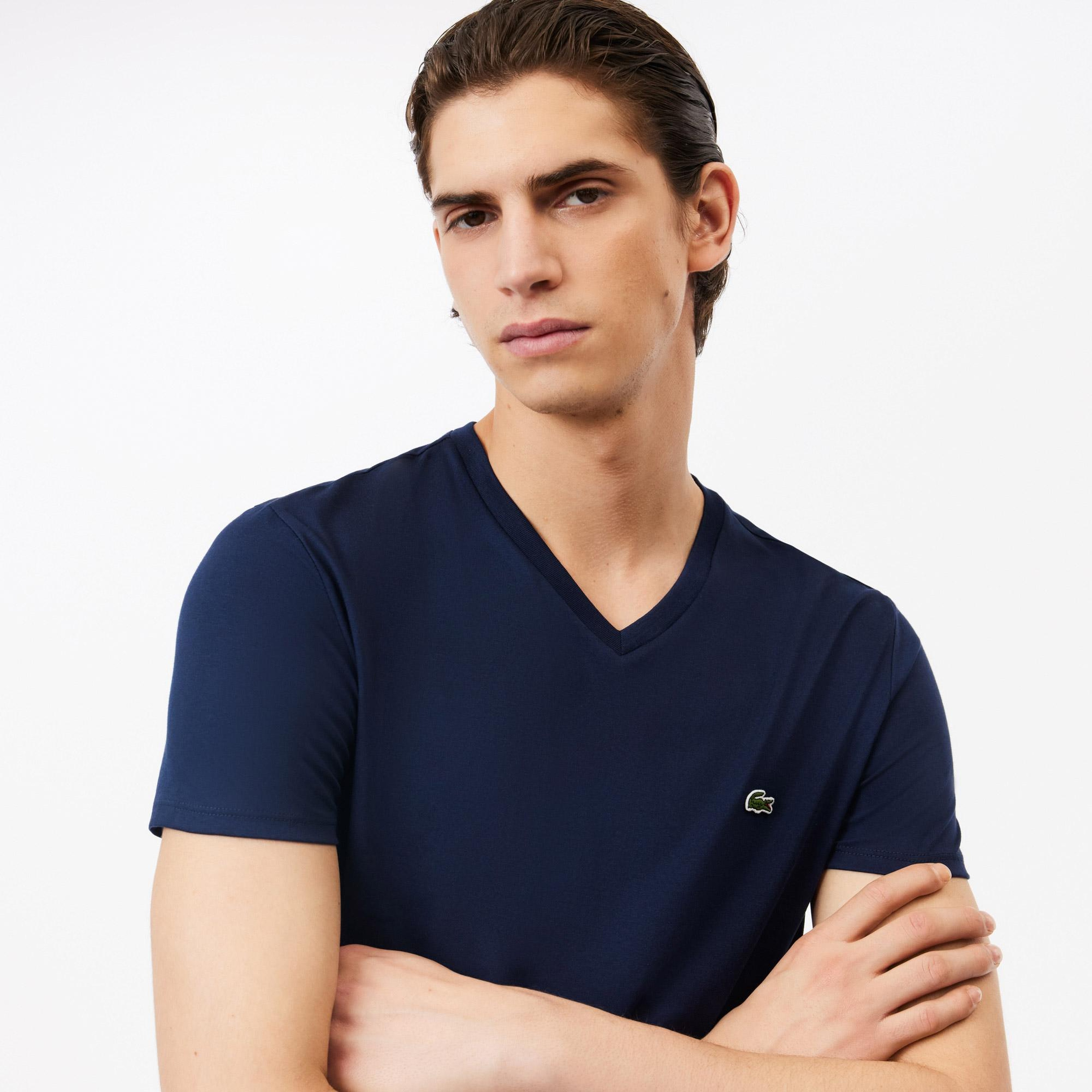 Erkek Regular Fit V Yaka Lacivert T-Shirt