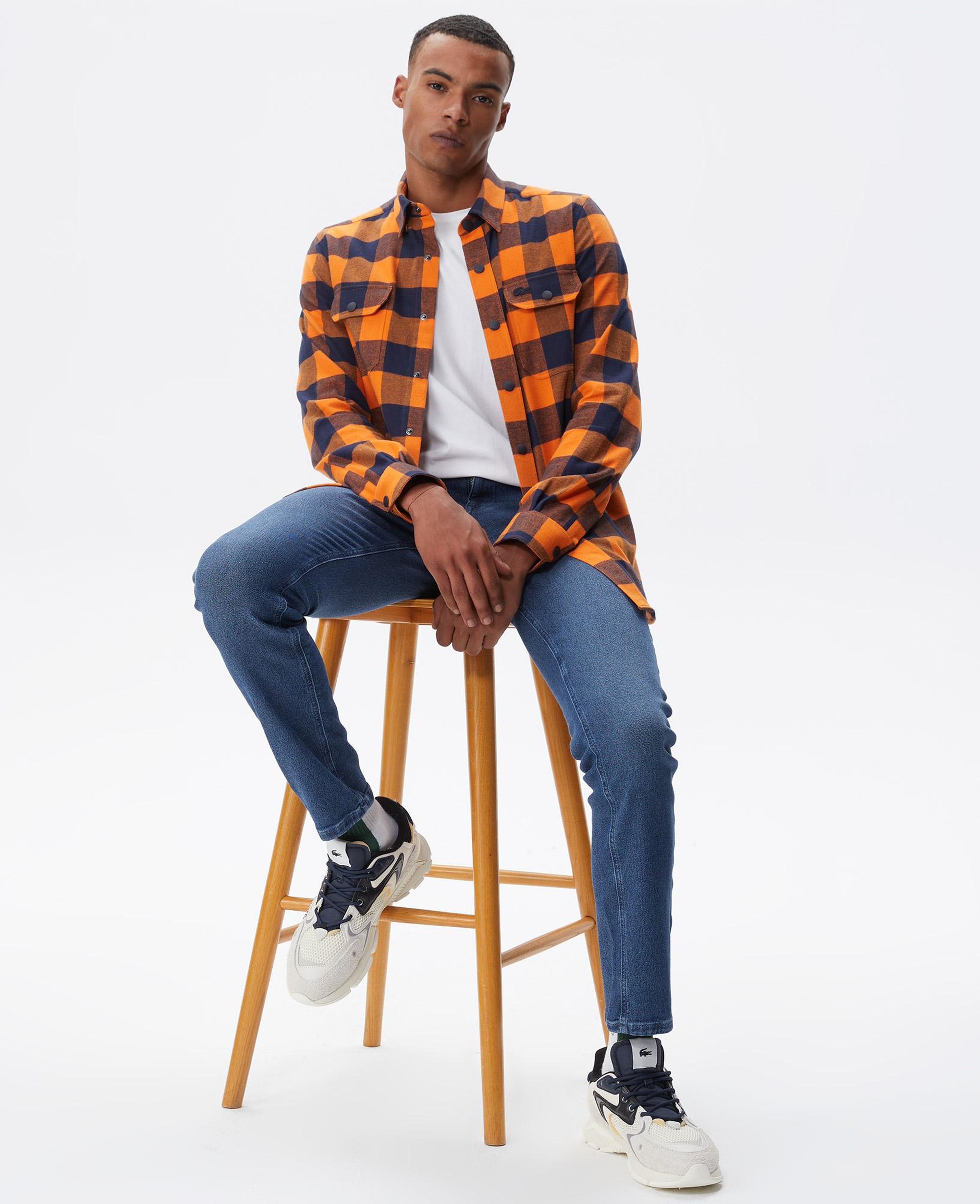 Erkek Slim Fit Ekose Lacivert Gömlek
