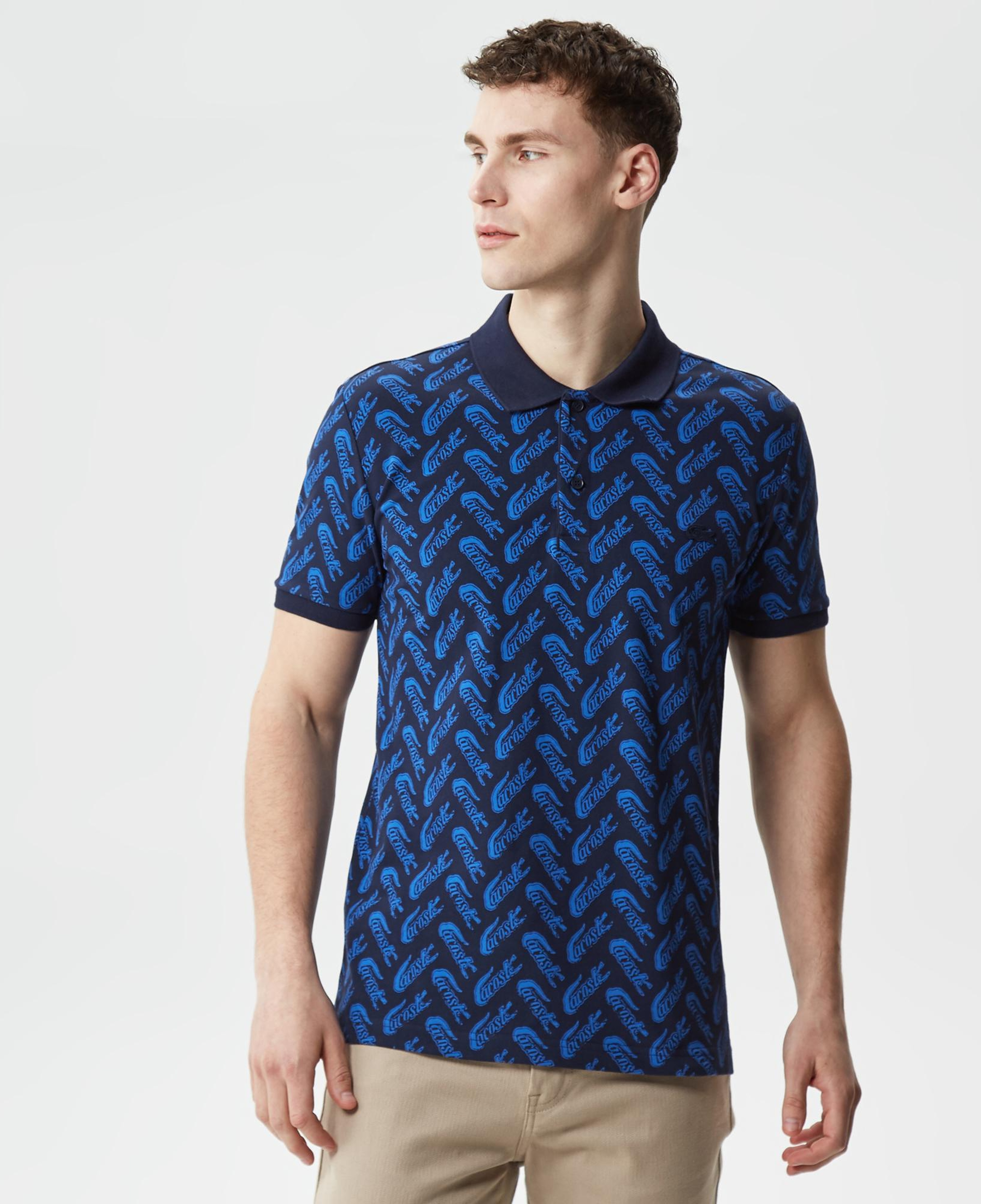 Erkek Slim Fit Desenli Lacivert Polo