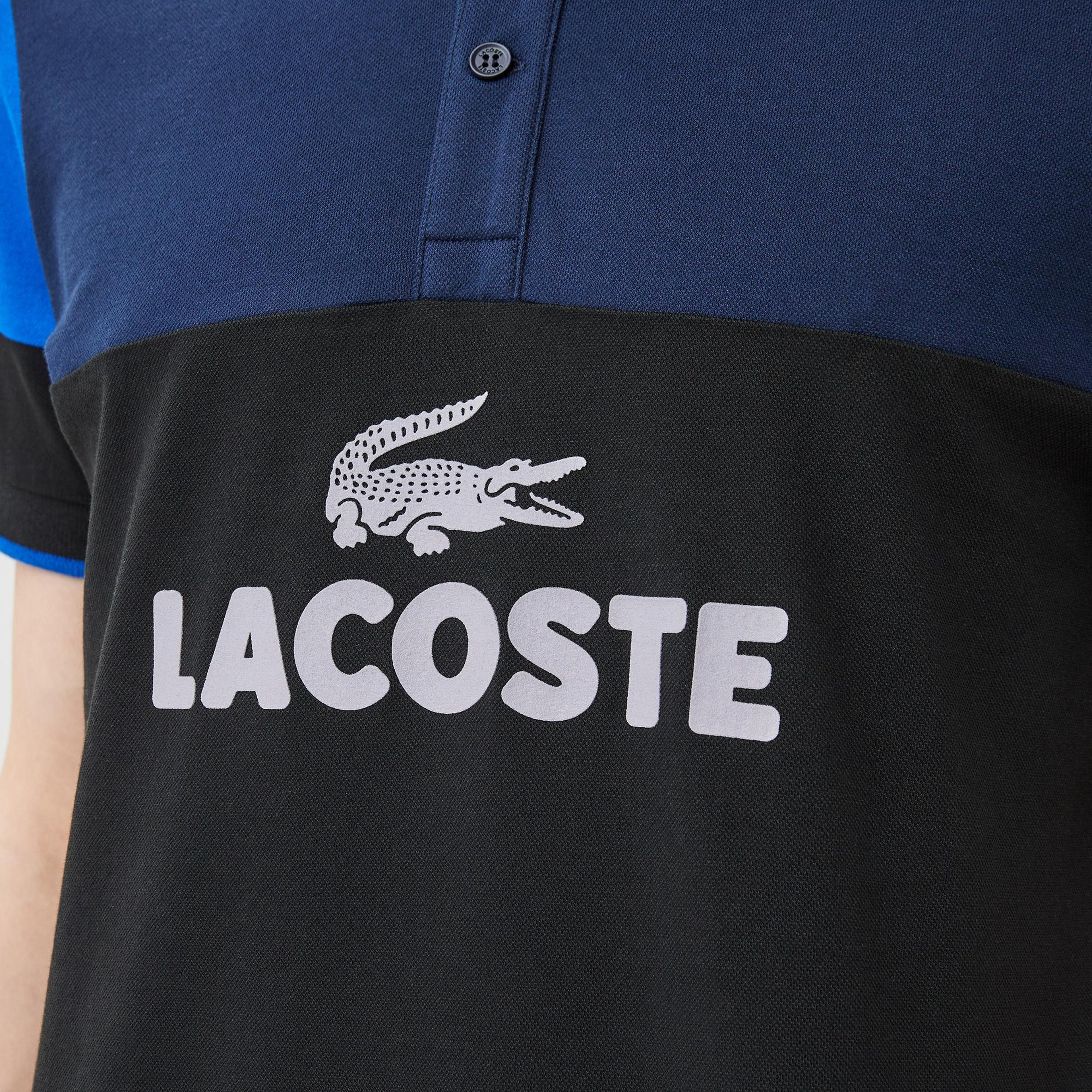 Erkek Slim Fit Renk Bloklu Siyah Polo