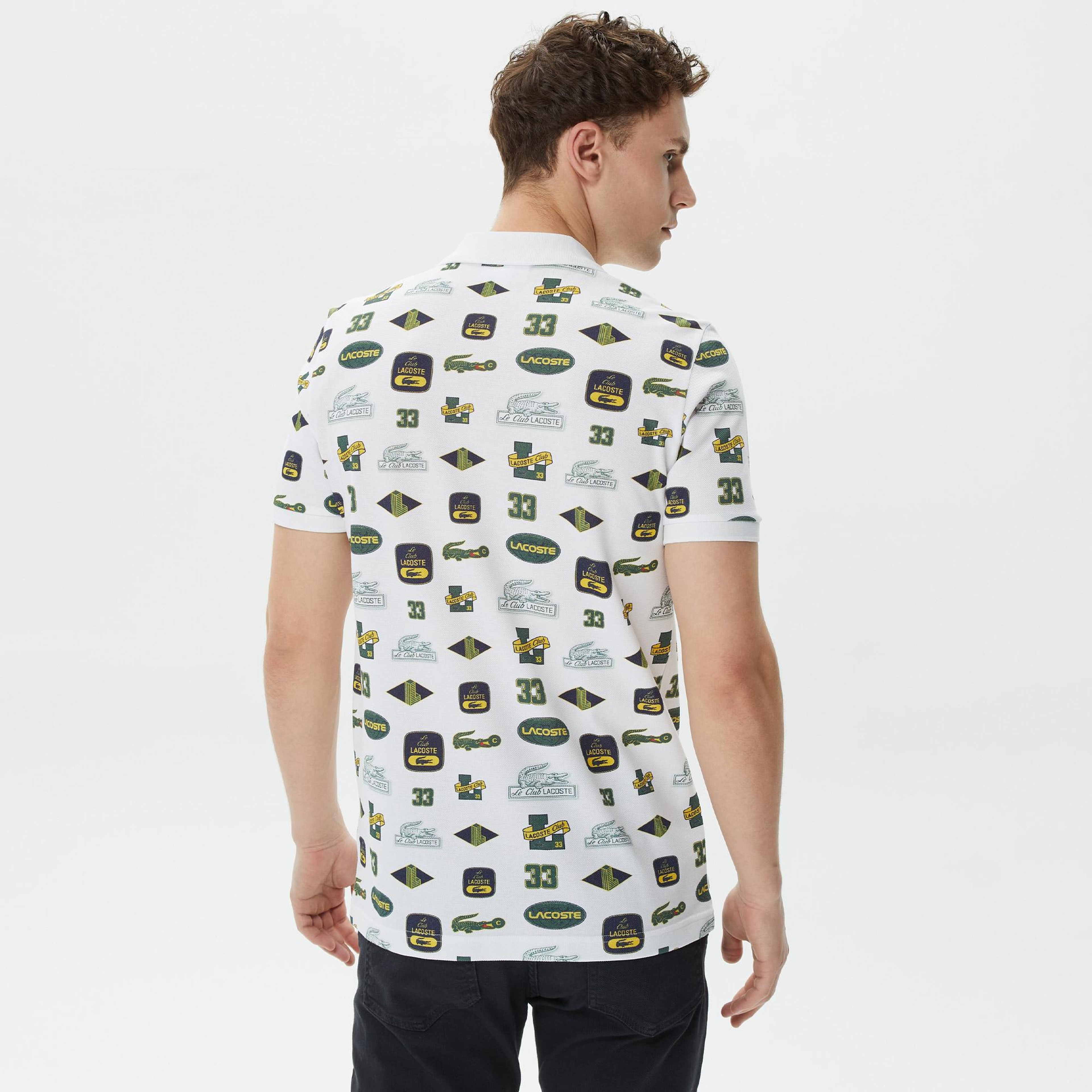 Erkek Slim Fit Baskılı Beyaz Polo