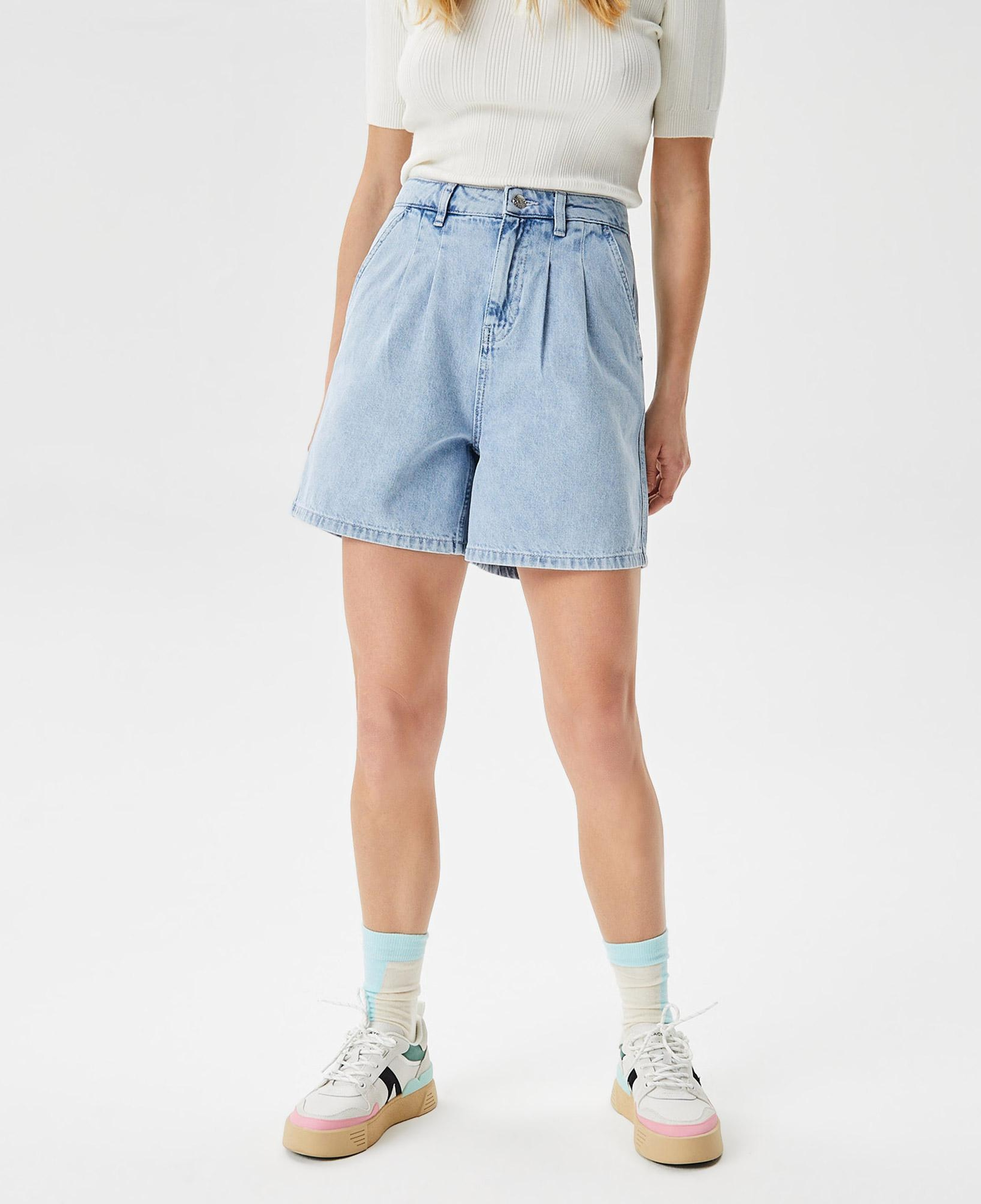 Kadın Loose Fit Denim Açık Mavi Bermuda