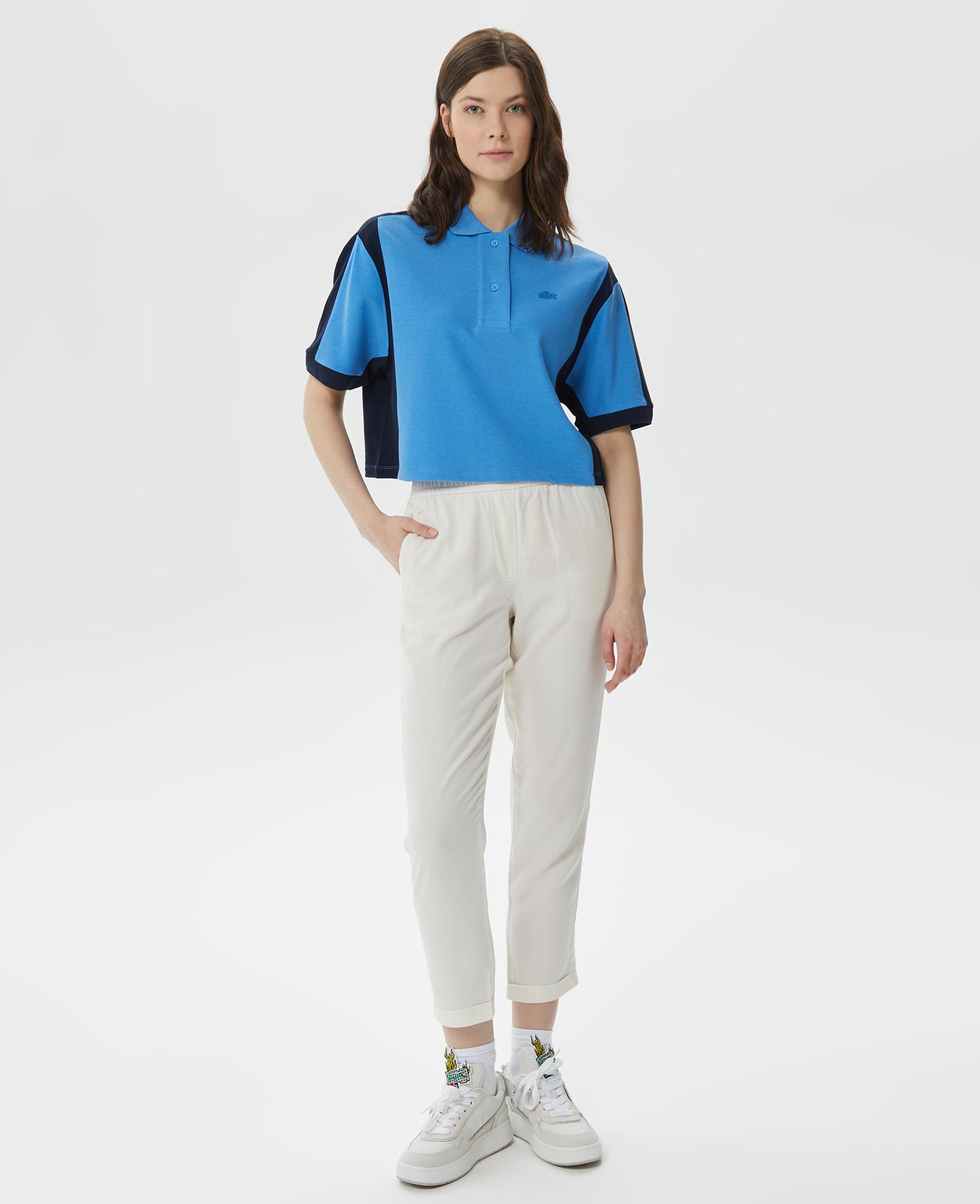 Kadın Loose Fit Renk Bloklu Mavi Polo