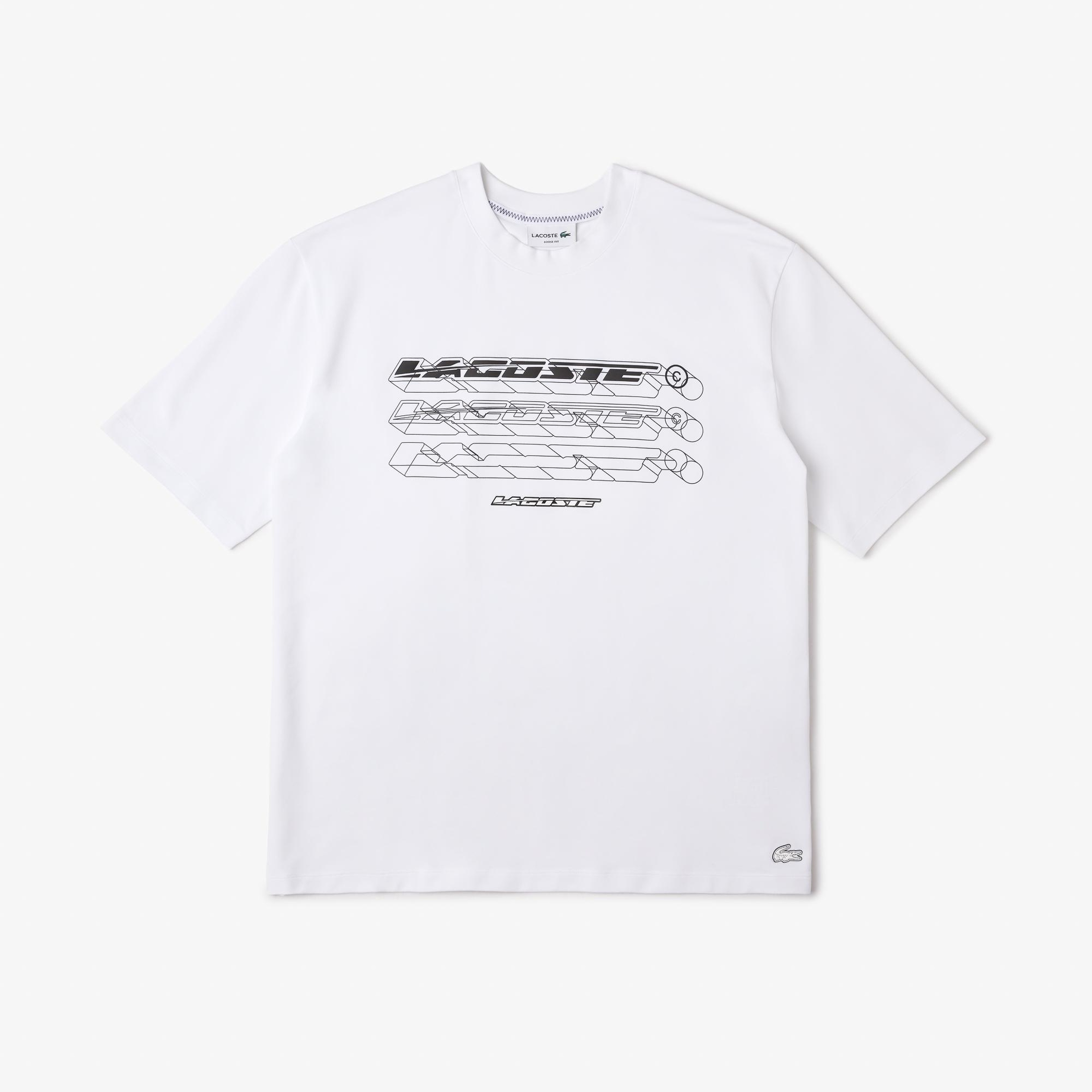 Erkek Loose Fit Bisiklet Yaka Baskılı Beyaz T-Shirt