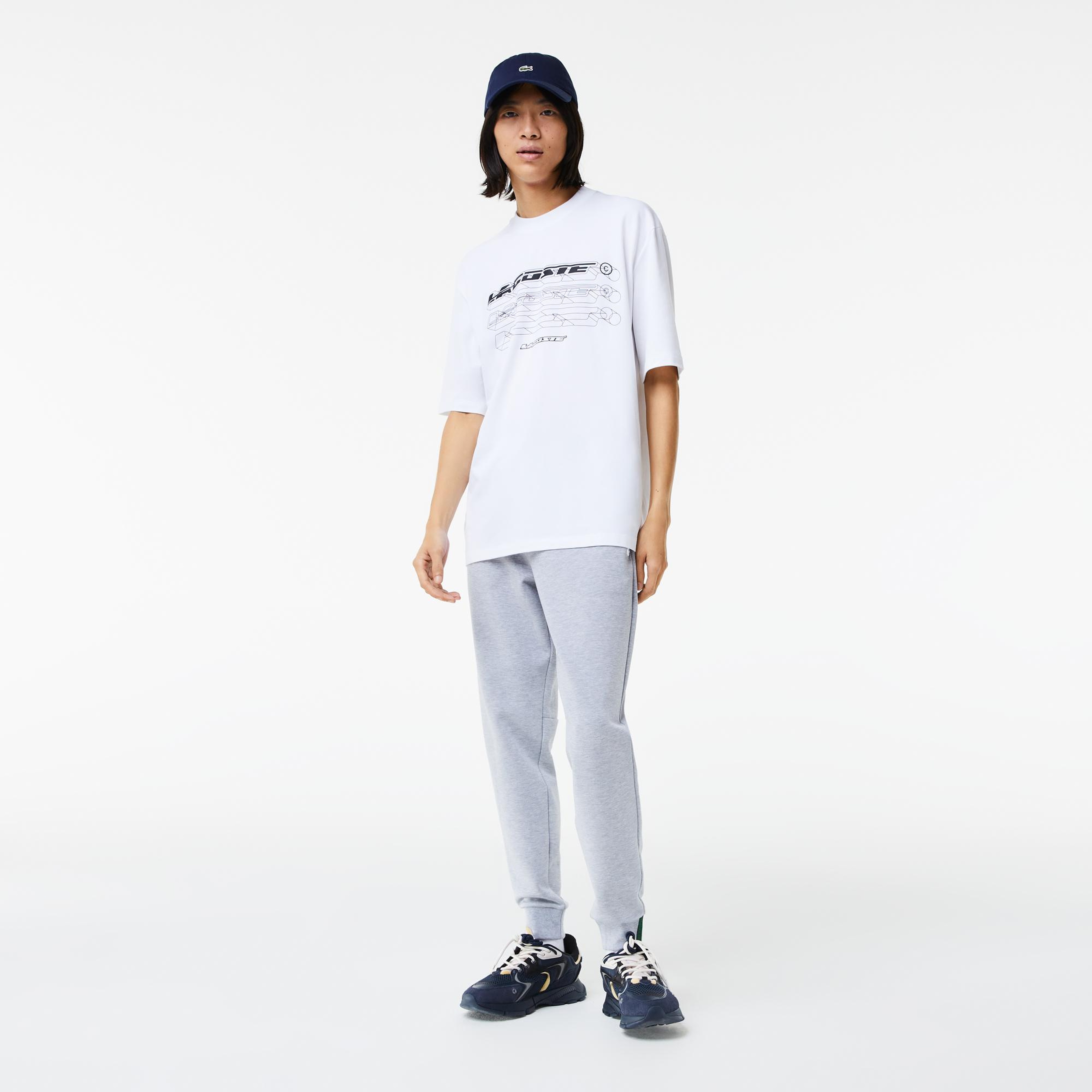 Erkek Loose Fit Bisiklet Yaka Baskılı Beyaz T-Shirt