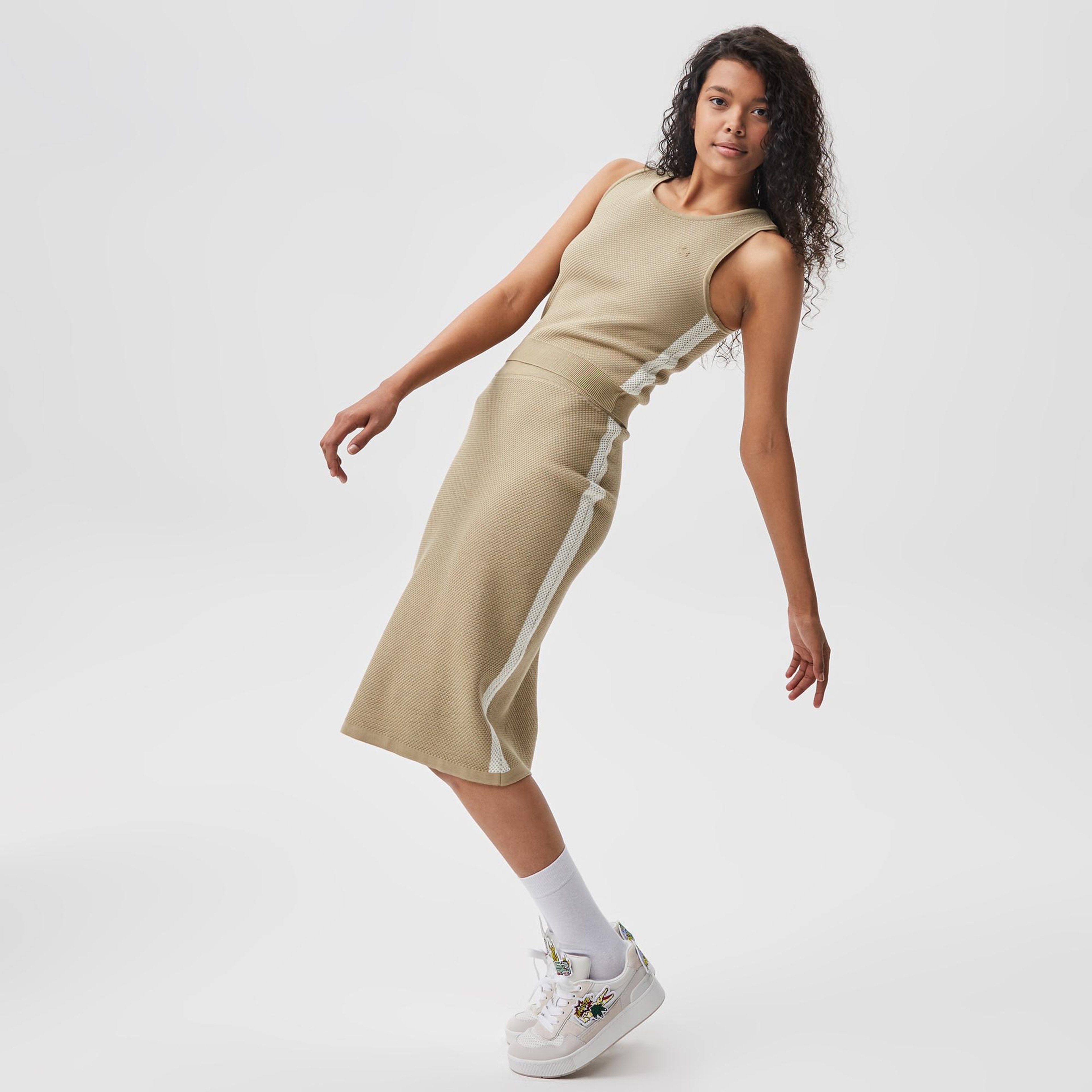 Kadın Slim Fit Renk Bloklu Krem Etek