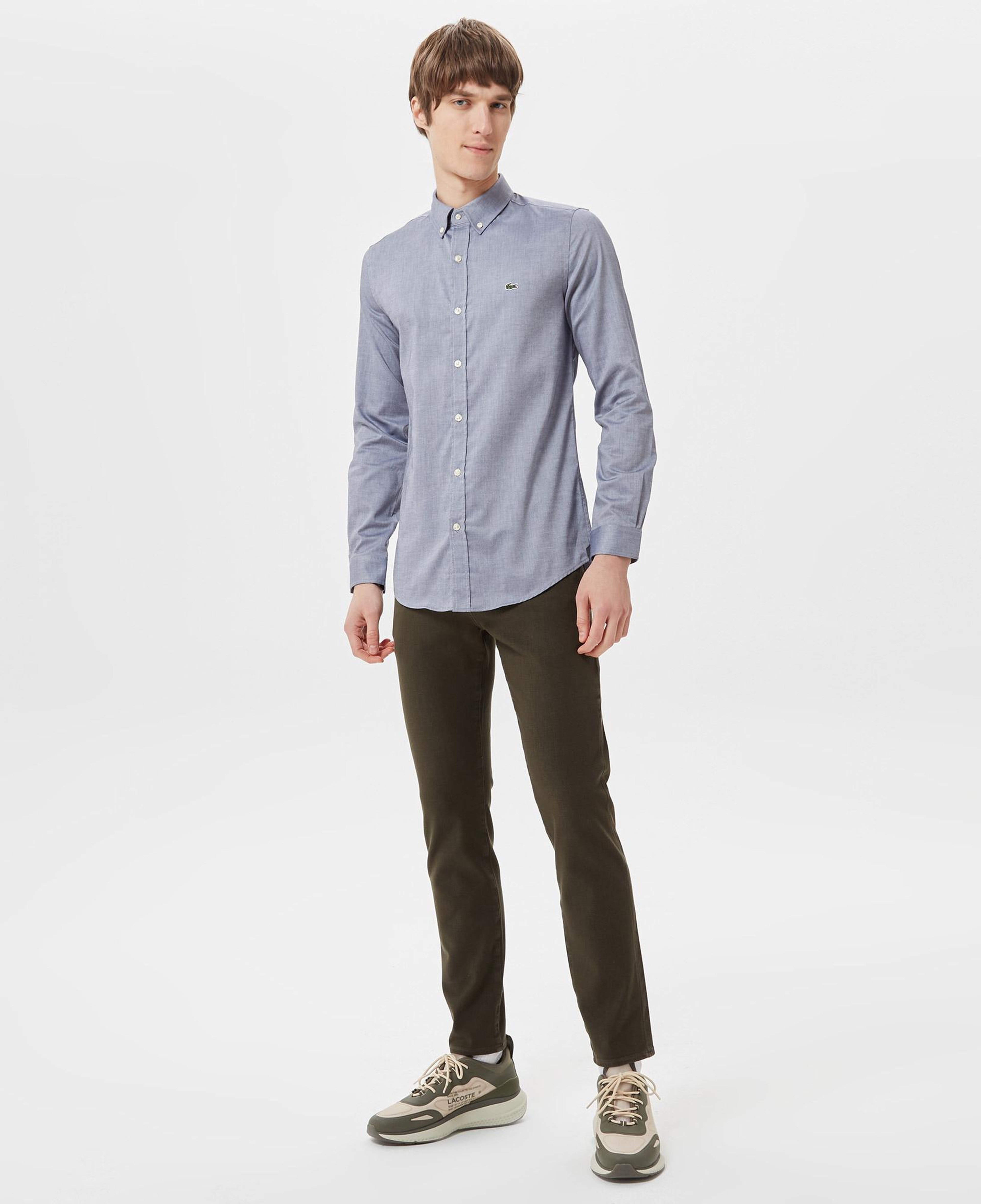Erkek Slim Fit Düğmeli Yaka Lacivert Gömlek