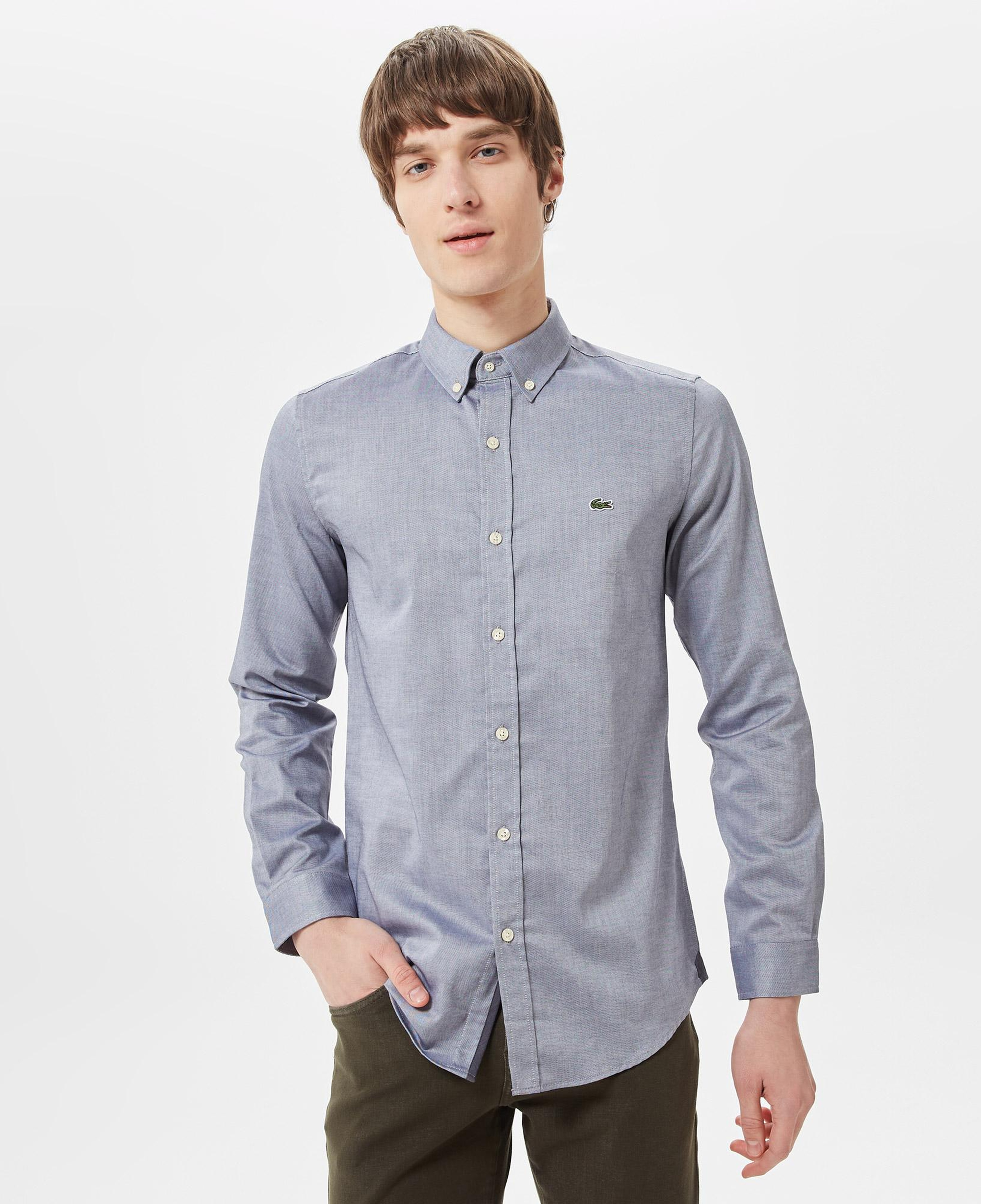 Erkek Slim Fit Düğmeli Yaka Lacivert Gömlek