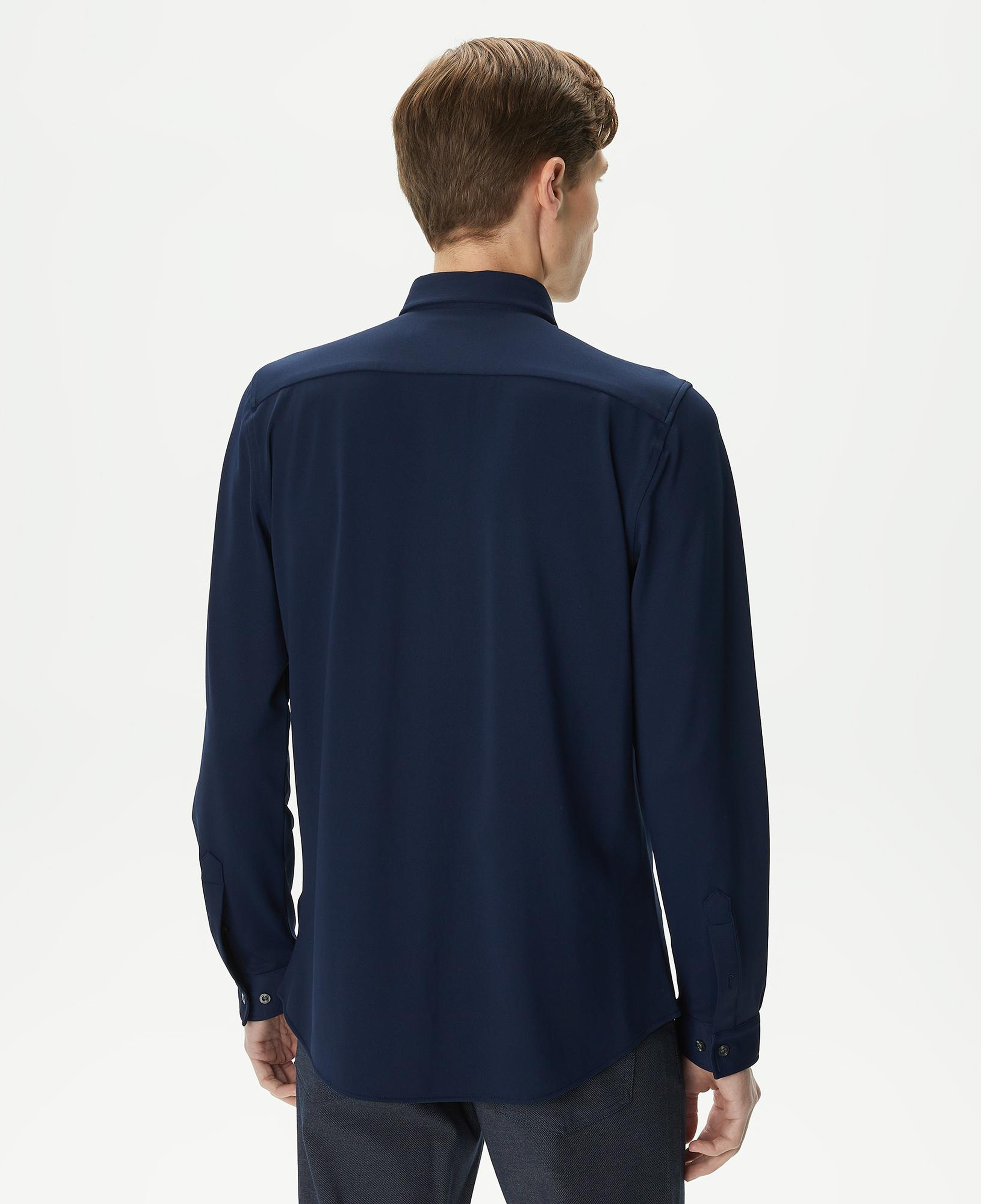 Erkek Slim Fit Düğmeli Yaka Lacivert Gömlek