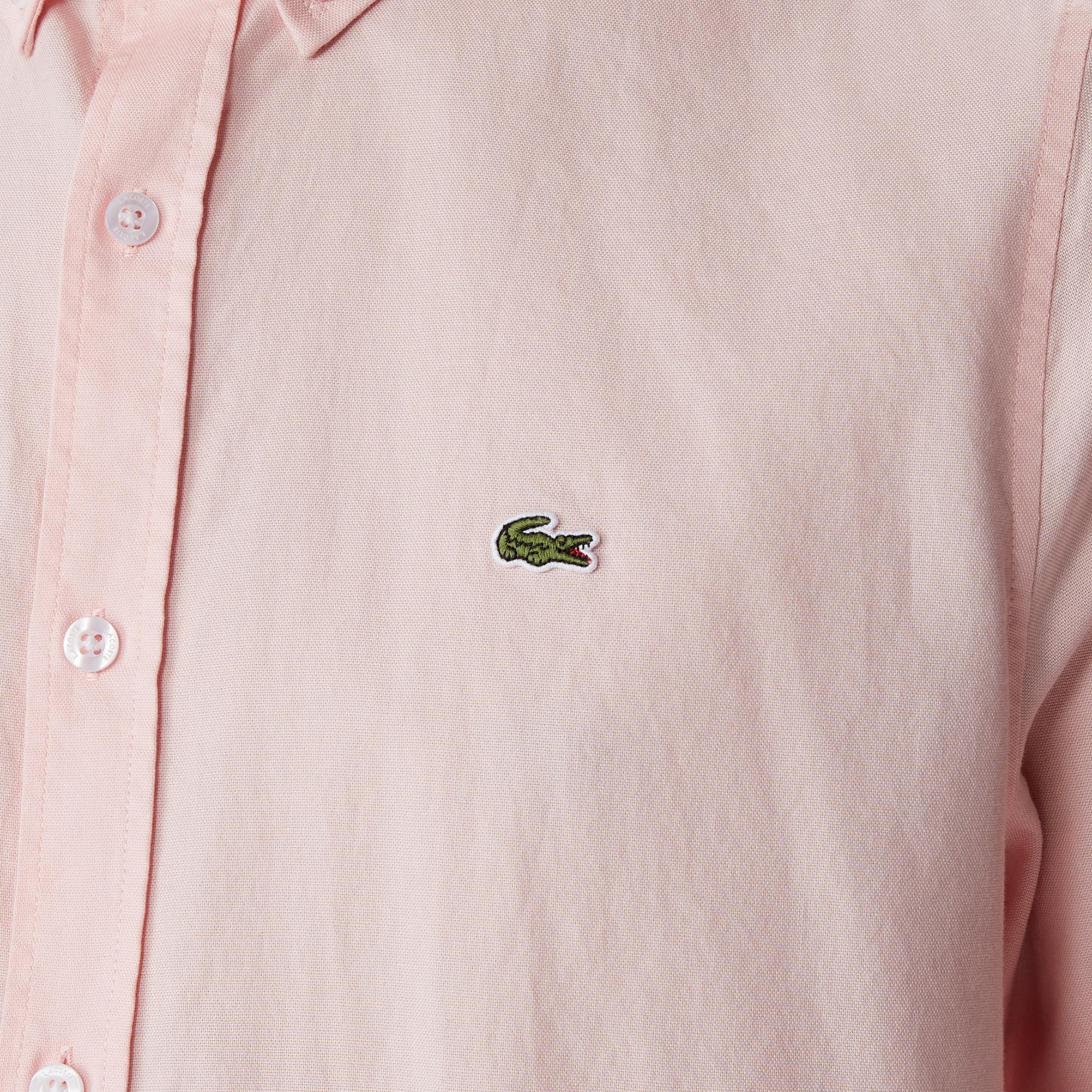 Erkek Slim Fit Düğmeli Yaka Pembe Gömlek